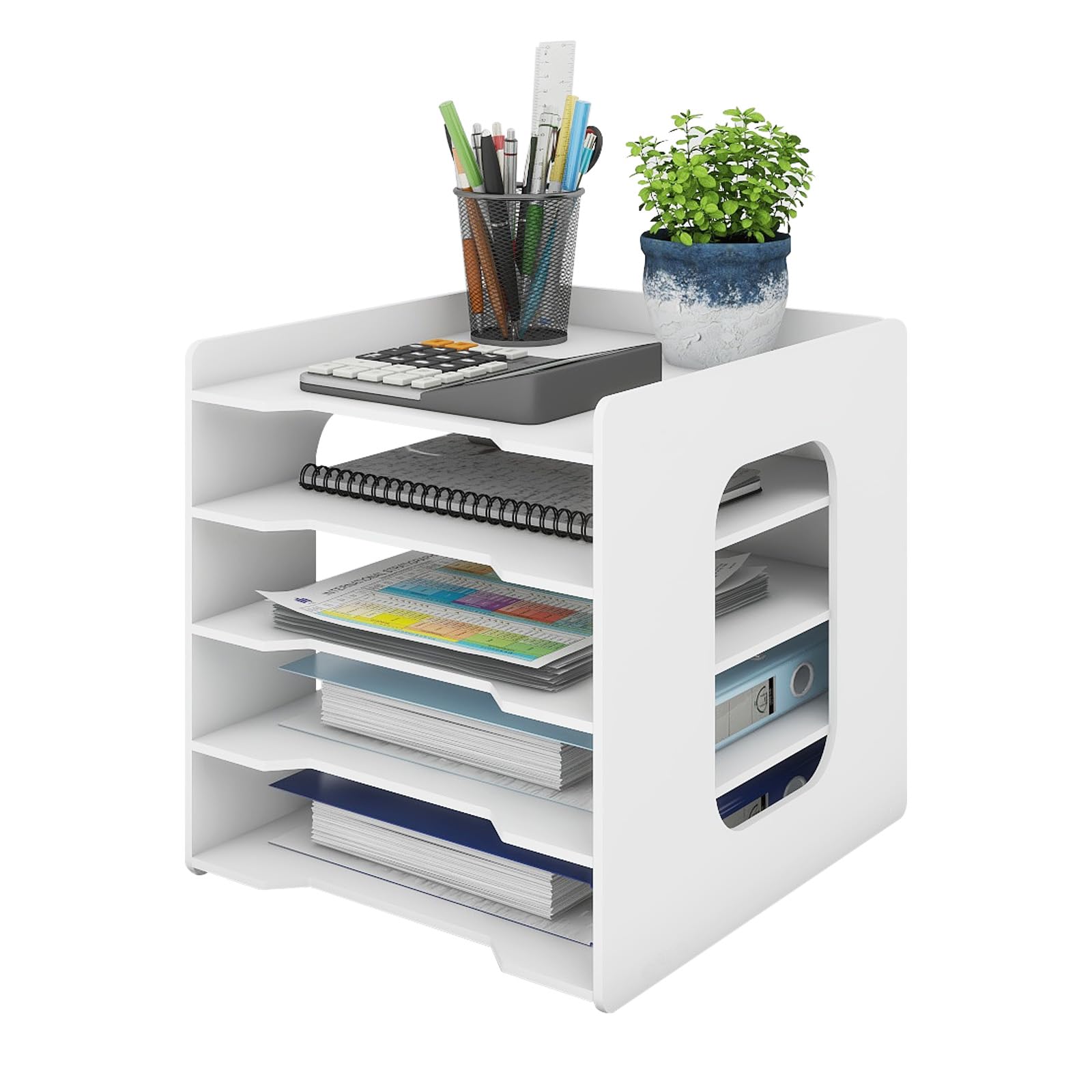 5-Tier White Paper Organizer for Desk - File Holder, Mail & Letter Tray, Document Sorter - Office, Home, School & Classroom Storage Solution for Notebooks, Documents & Stationary