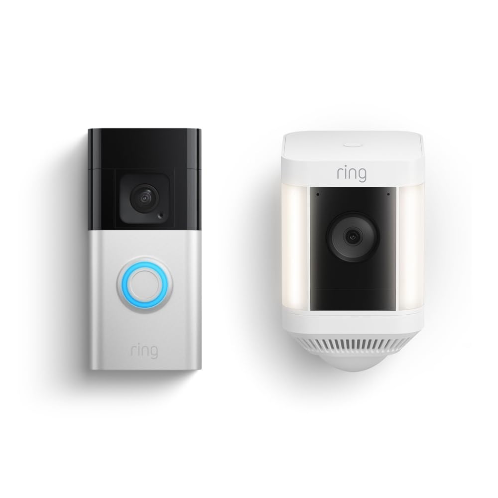 Ring Battery Doorbell Plus & Spotlight Cam Plus Bundle - Wireless HD Video Doorbell with Motion Detection, 2-Way Talk, Night Vision - Home Security System for Front Door, Garage, Porch (White)