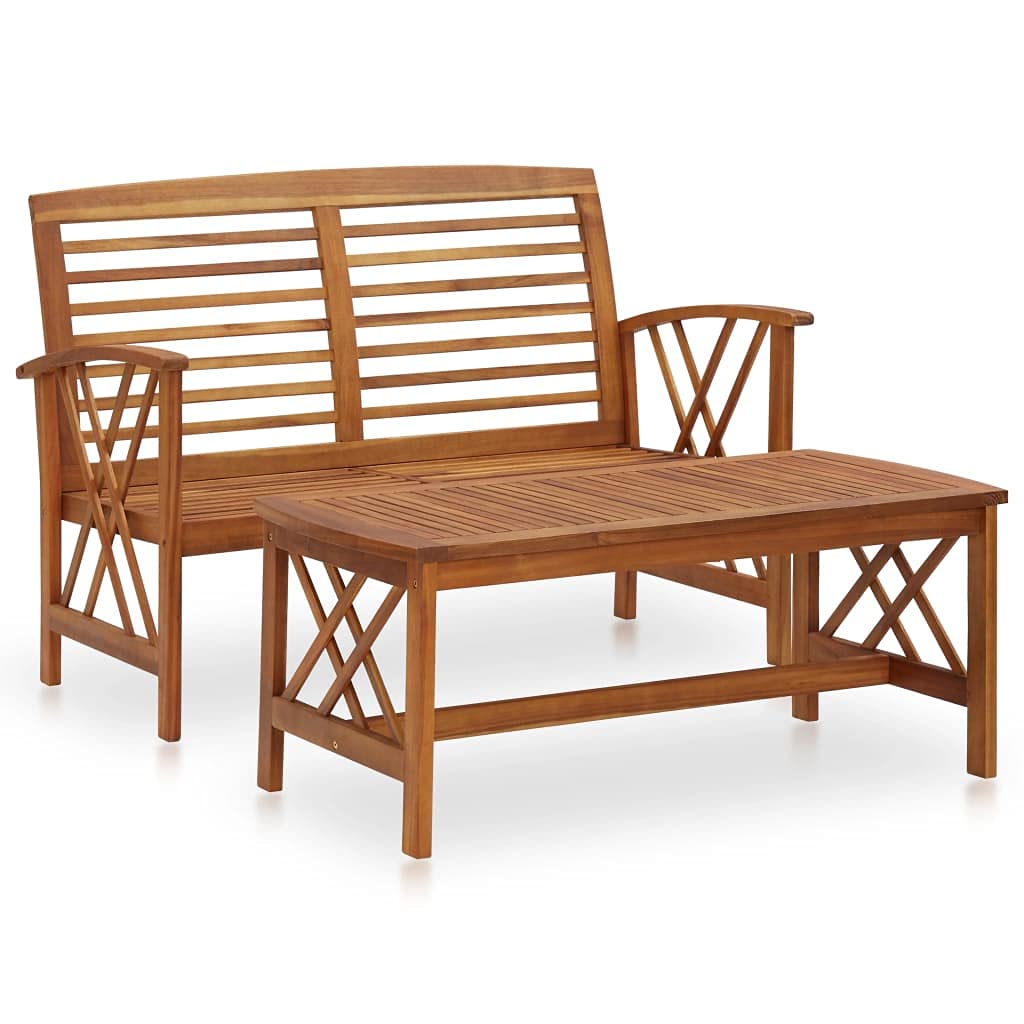 2-Piece Acacia Wood Outdoor Patio Furniture Set - Garden Lounge Chairs with Side Table for Backyard, Balcony, Poolside & Conversation Areas - Durable Weather-Resistant Dining Bistro Set