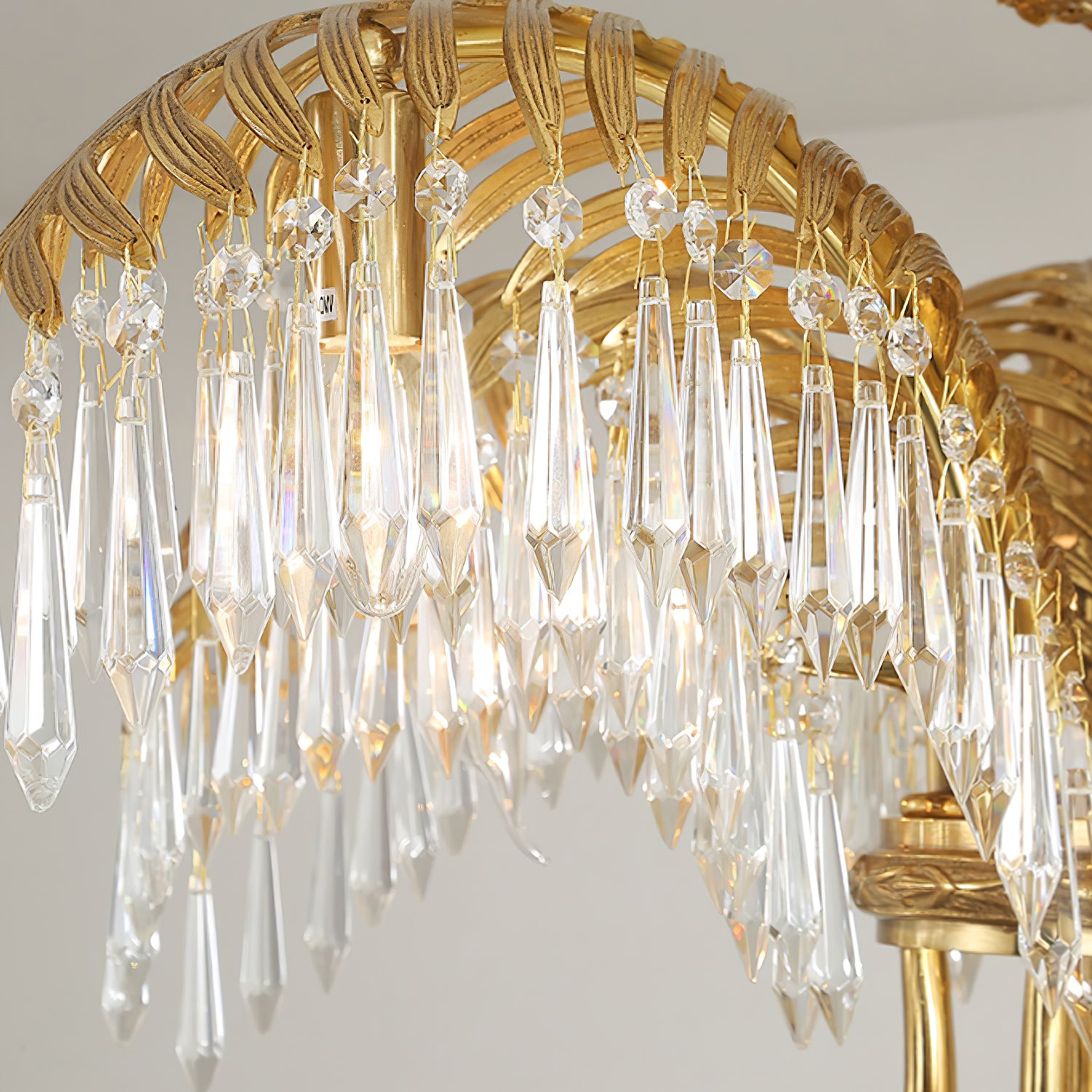 Elegant Brass Palm Leaf Crystal Chandelier - Modern Ceiling Light Fixture for Dining Room, Living Room & Bedroom Decor