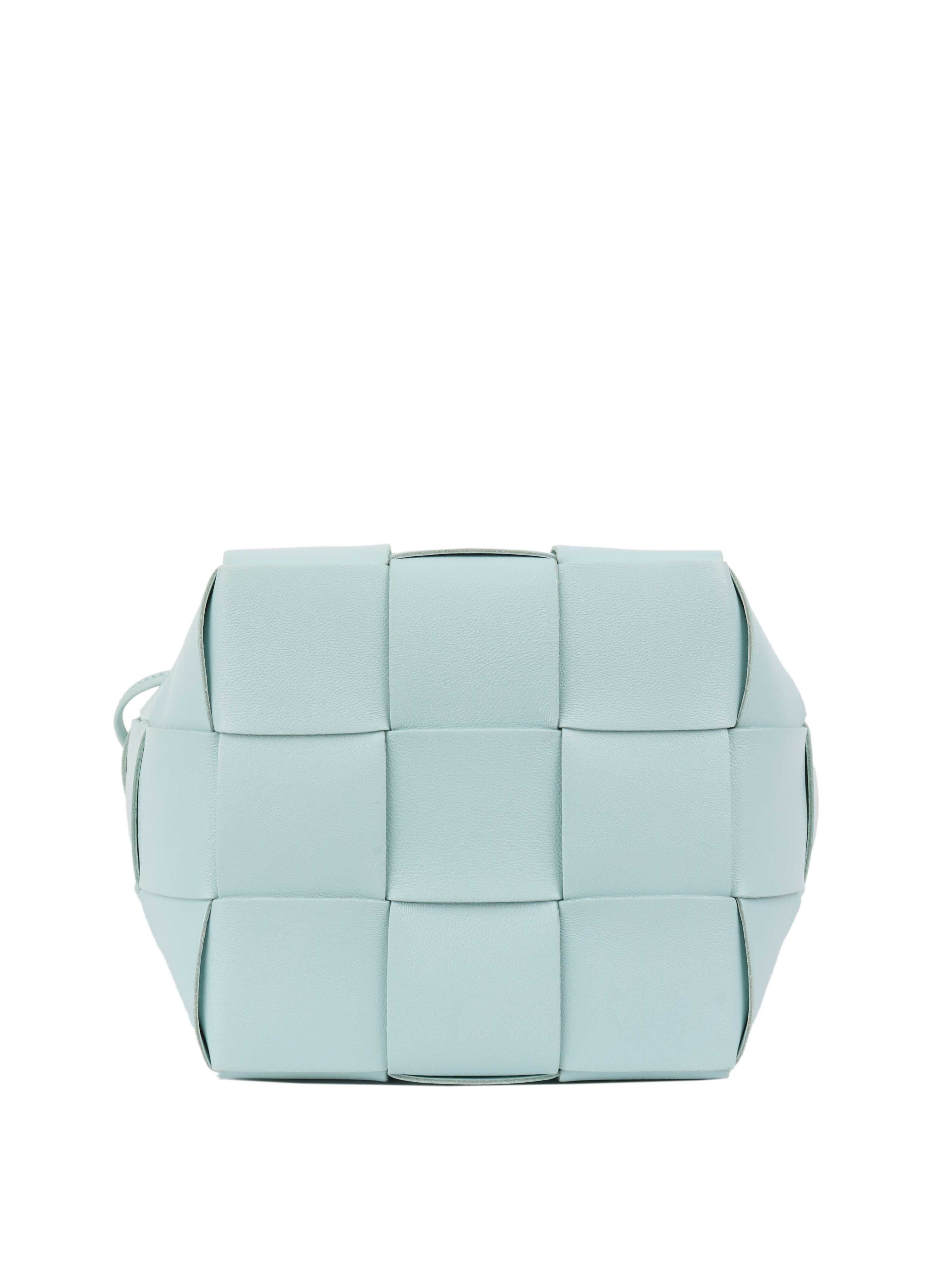 Bottega Veneta Light Blue Small Intrecciato Cassette Bucket Bag - Stylish Crossbody Purse for Women, Perfect for Daily Use, Travel & Date Night