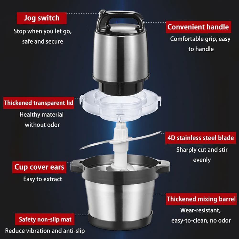 1000W Electric Food Chopper & Processor - 6L Stainless Steel Bowl, 2-Speed with 4 Blades - Perfect for Chopping Vegetables, Fruits, Meat, Nuts & Making Baby Food - Ideal for Meal Prep, Cooking & Healthy Eating