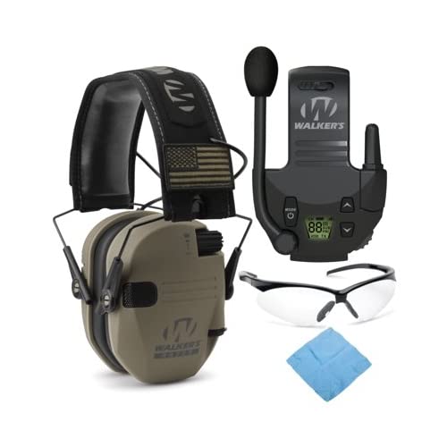 Walker's Razor Slim Electronic Shooting Earmuffs - Noise Cancelling Hearing Protection with Walkie Talkie & Safety Glasses Bundle | Perfect for Hunting, Shooting Range & Outdoor Activities