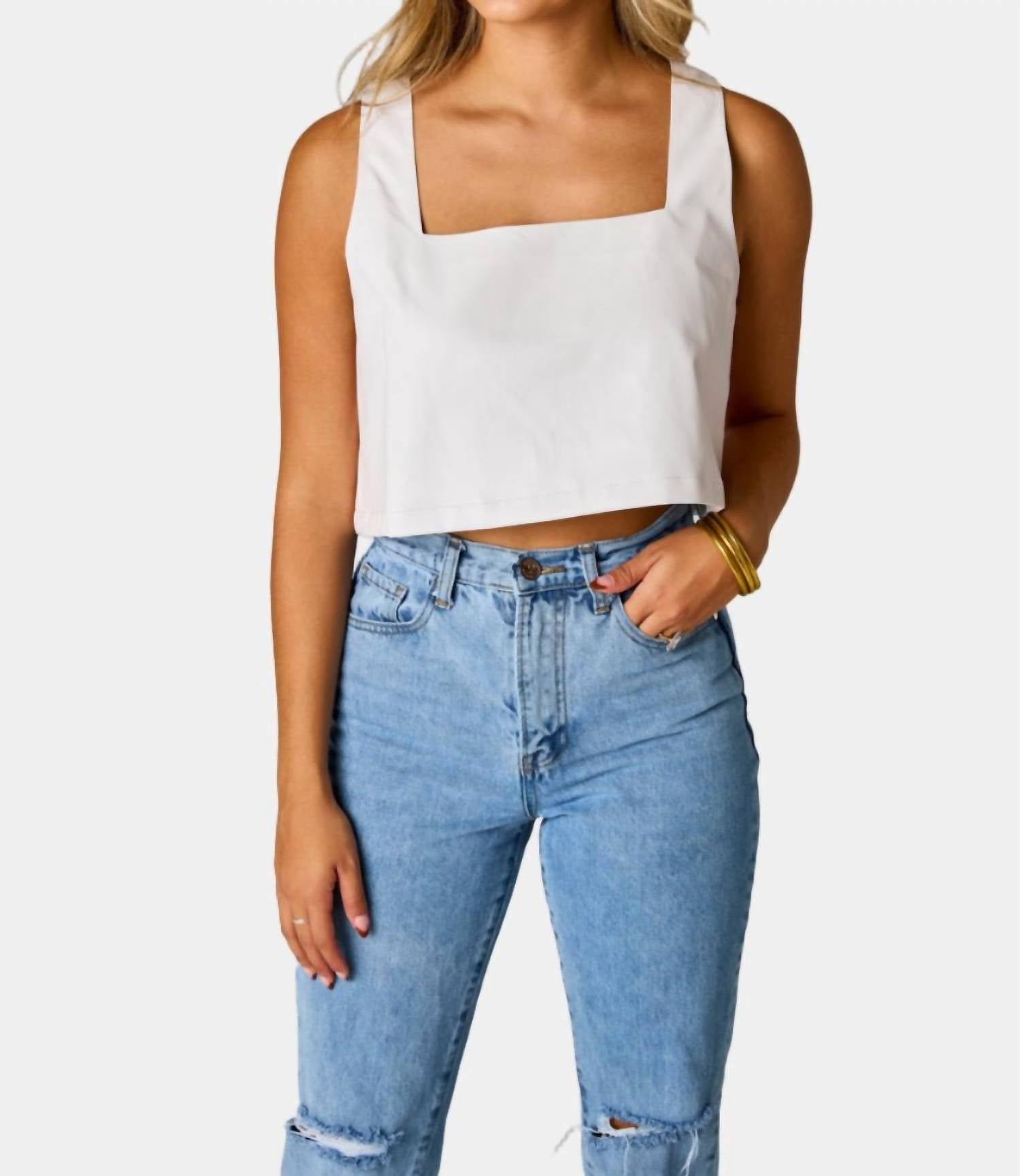 Game Day White Faux Leather Crop Top - Stylish Women's Fashion Top for Parties, Concerts & Night Out