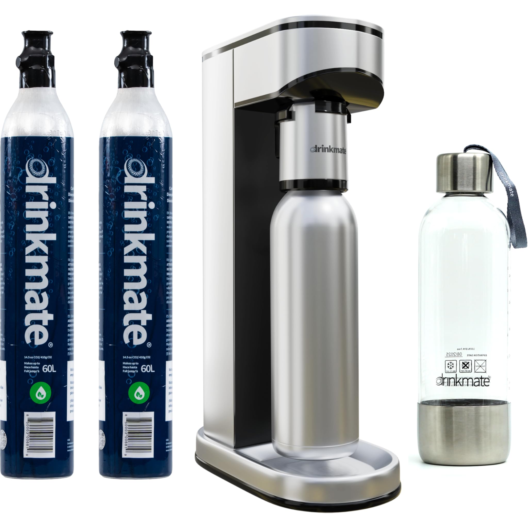 Drinkmate LUX Stainless Steel Sparkling Water Maker - Premium SodaStream Alternative for Carbonating Any Beverage | Includes 2 CO2 Cylinders, 1 Bottle & Fizz Infuser | Perfect for Home Bars, Parties & Healthy Hydration