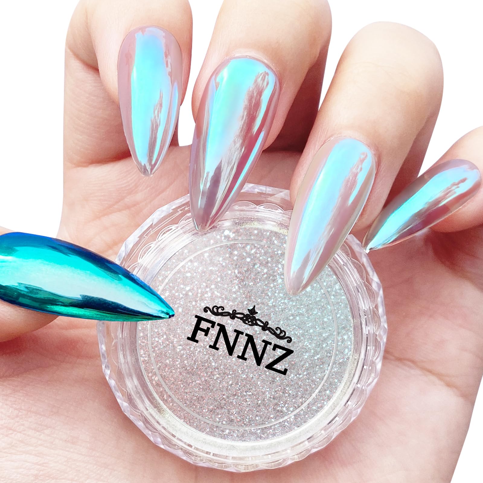Unicorn Chrome Nail Powder - Aurora Mermaid Pearlescent Pigment for DIY Nail Art, Manicure & Salon Glitter Decorations | Perfect for Winter Snow Nail Designs & Holiday Party Nail Art