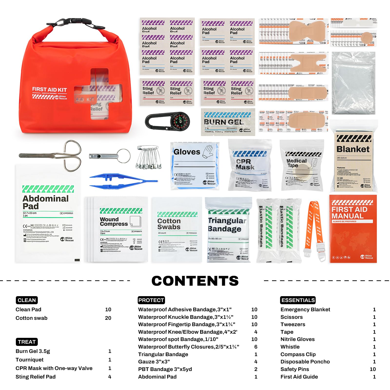 RHINO RESCUE Waterproof First Aid Kit | Lightweight Emergency Dry Bag for Boating, Kayaking, Swimming & Camping | FSA/HSA Eligible Survival Supplies (Red) – Perfect for Outdoor Adventures, Marine Safety & Emergency Preparedness