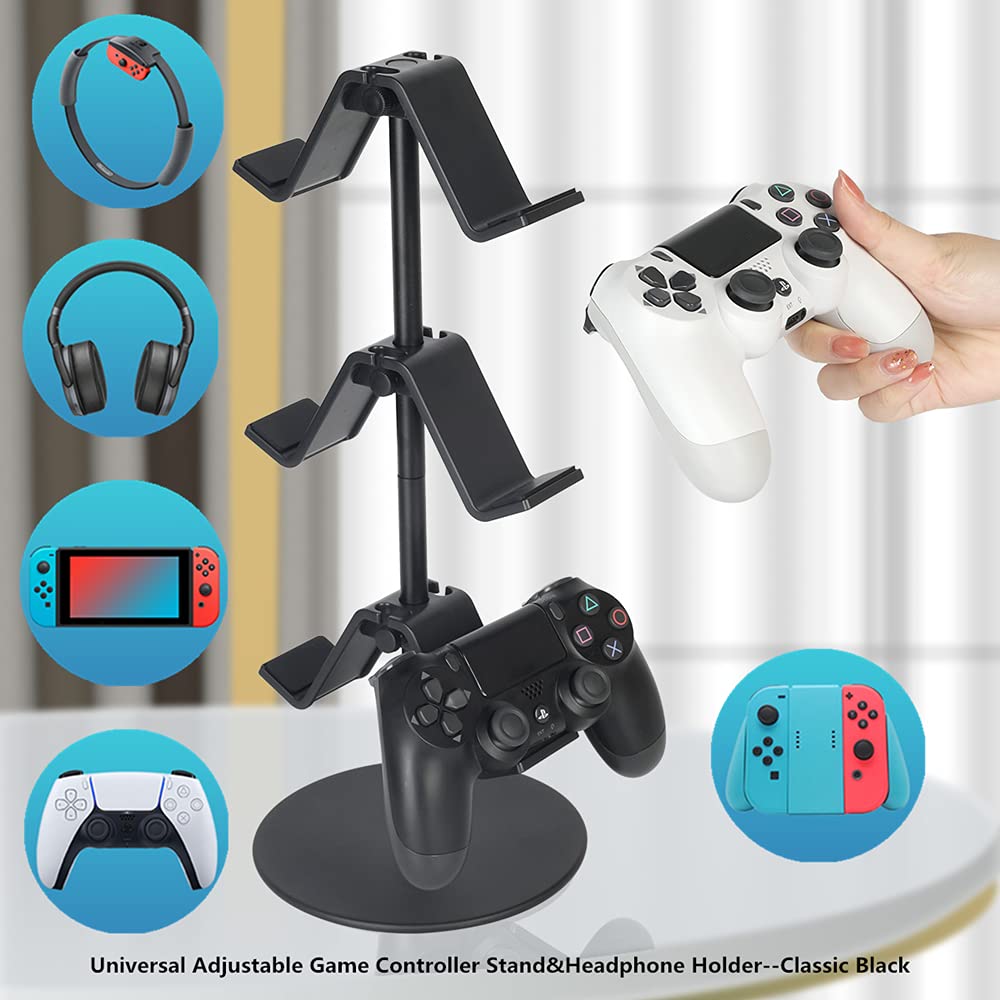 3-Tier Adjustable Controller Stand & Headphone Holder - Universal Gaming Accessories Organizer for Xbox, PS4, PS5, Nintendo Switch (Smart Black) - Perfect for Gaming Setup & Desk Organization