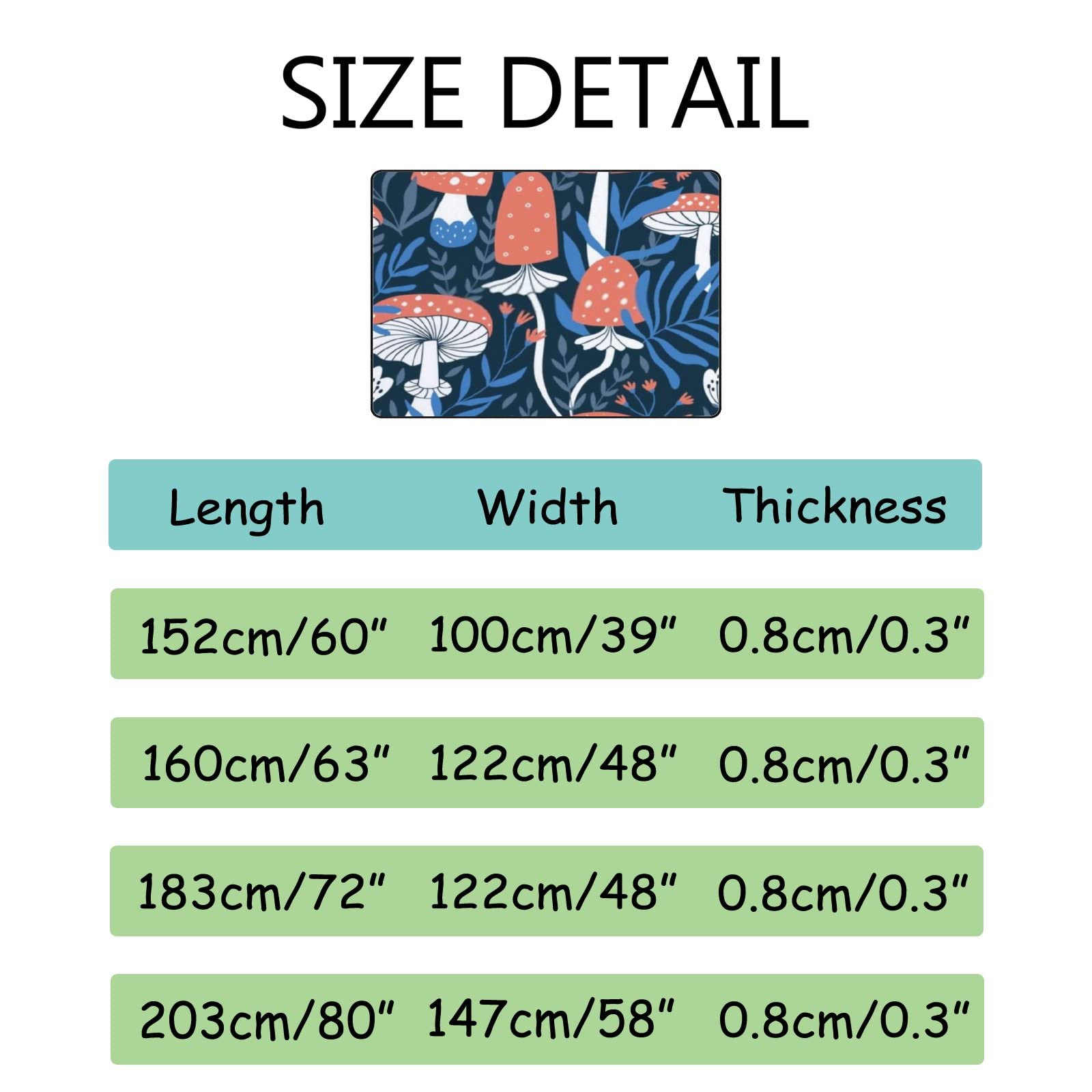 Non-Slip Soft Area Rugs 60x39in - Mushroom Flowers Collection for Bedroom, Living Room, Dorm, Nursery & Office - Large Indoor Floor Mats, Runner Rug, Kids Comfy Carpet, Home Decor (Perfect for Cozy Spaces & High-Traffic Areas)