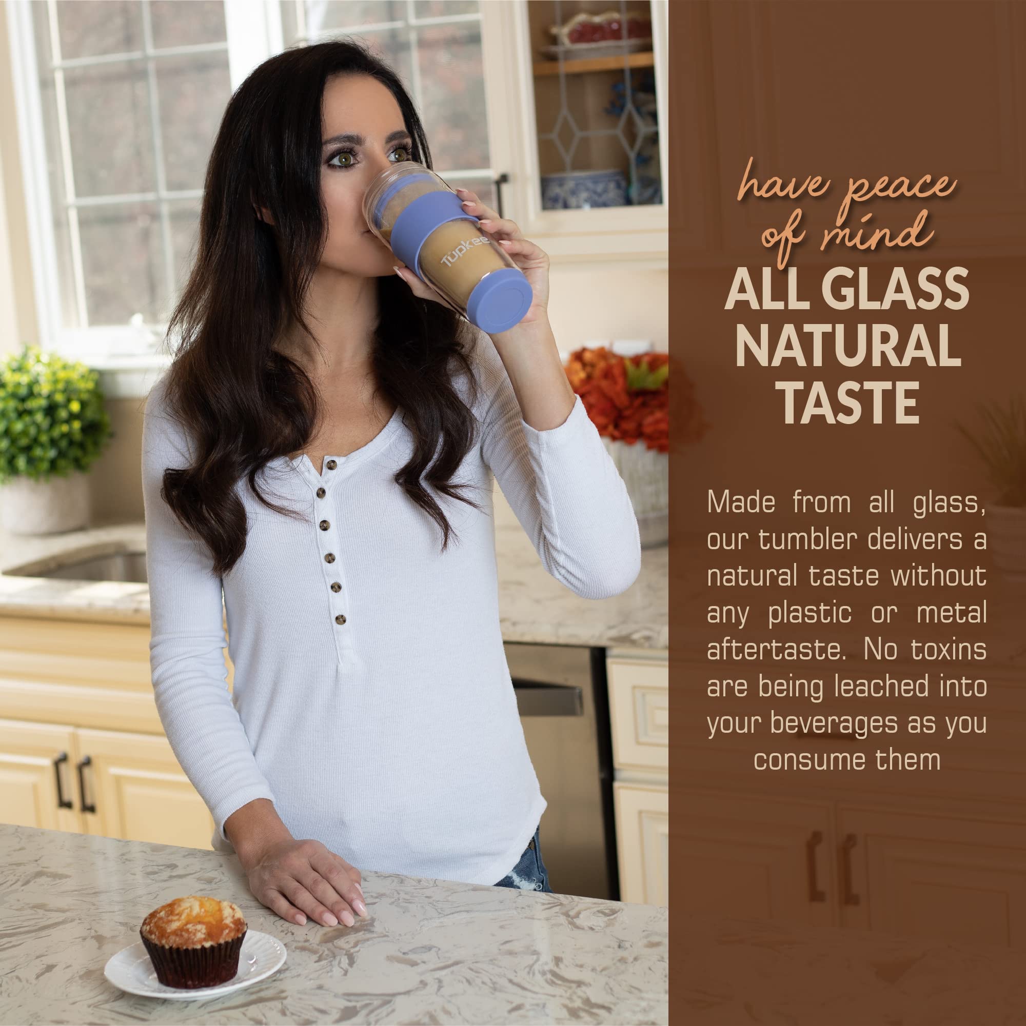**Tupkee 14-Oz Double Wall Insulated Glass Tumbler - Reusable Coffee & Tea Travel Mug with Lid, Hand-Blown Glass, Jacaranda Color - 2 Pack - Perfect for Hot/Cold Drinks On-The-Go**