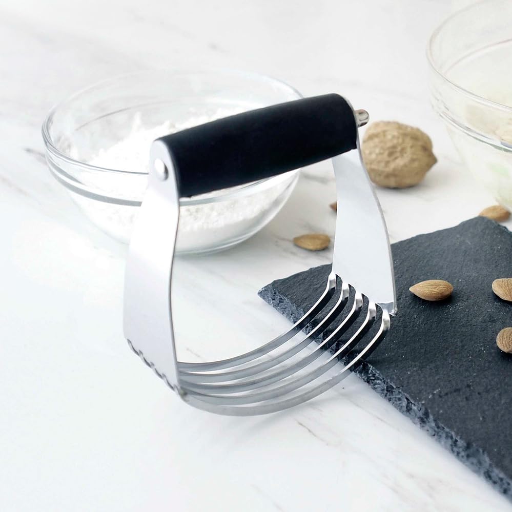 Professional Stainless Steel Dough Blender - Heavy Duty Pastry Cutter with 5 Blades for Baking Pies, Cookies & Pastries (Black) - Perfect for Home Bakers & Professional Chefs
