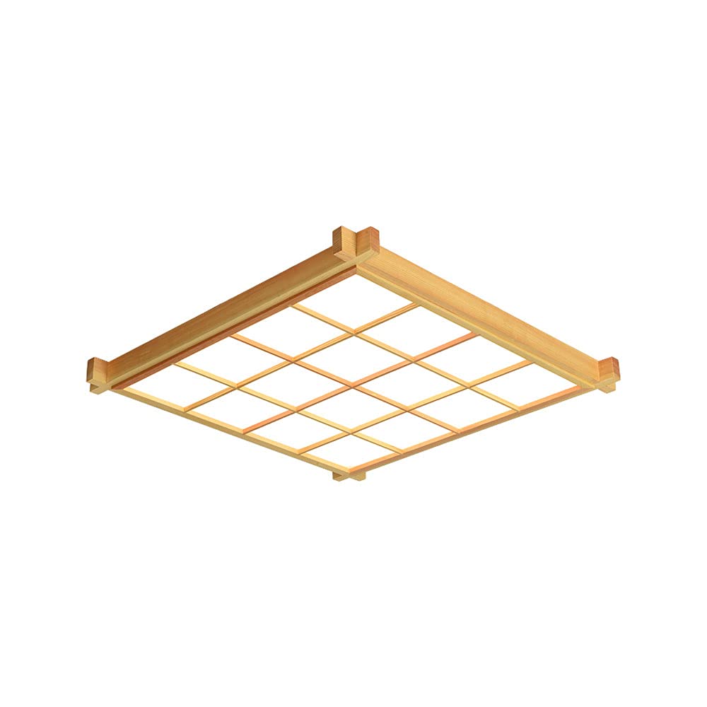 Japanese Style Solid Wood Square LED Flush Mount Ceiling Light - 6000K White Light with Acrylic Shade - Modern Minimalist Close-to-Ceiling Fixture for Living Room, Bedroom, and Dining Room Lighting
