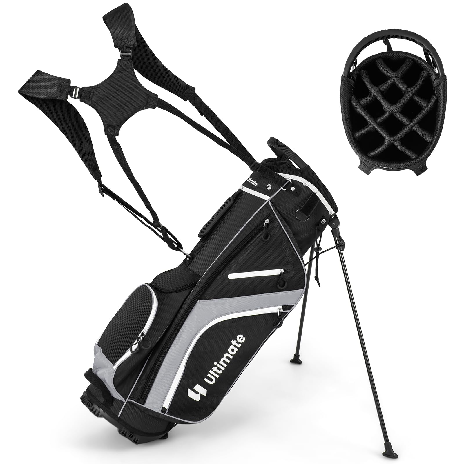 GYMAX 14-Way Golf Stand Bag with 6 Pockets - Lightweight Portable Golf Clubs Bag for Men & Women - Dual Shoulder Strap, Rain Hood & Umbrella Holder - Perfect for Golf Course, Driving Range & Travel