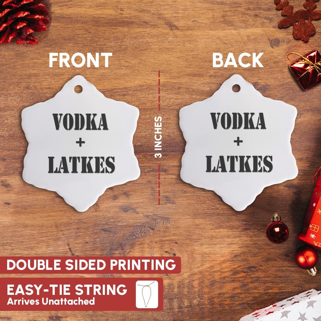 3D Rose Vodka Plus Yiddish Potatoes Latkes Funny Quotes Snowflake Ornament - 3 Inch Christmas Tree Decoration for Holiday Party & Home Decor