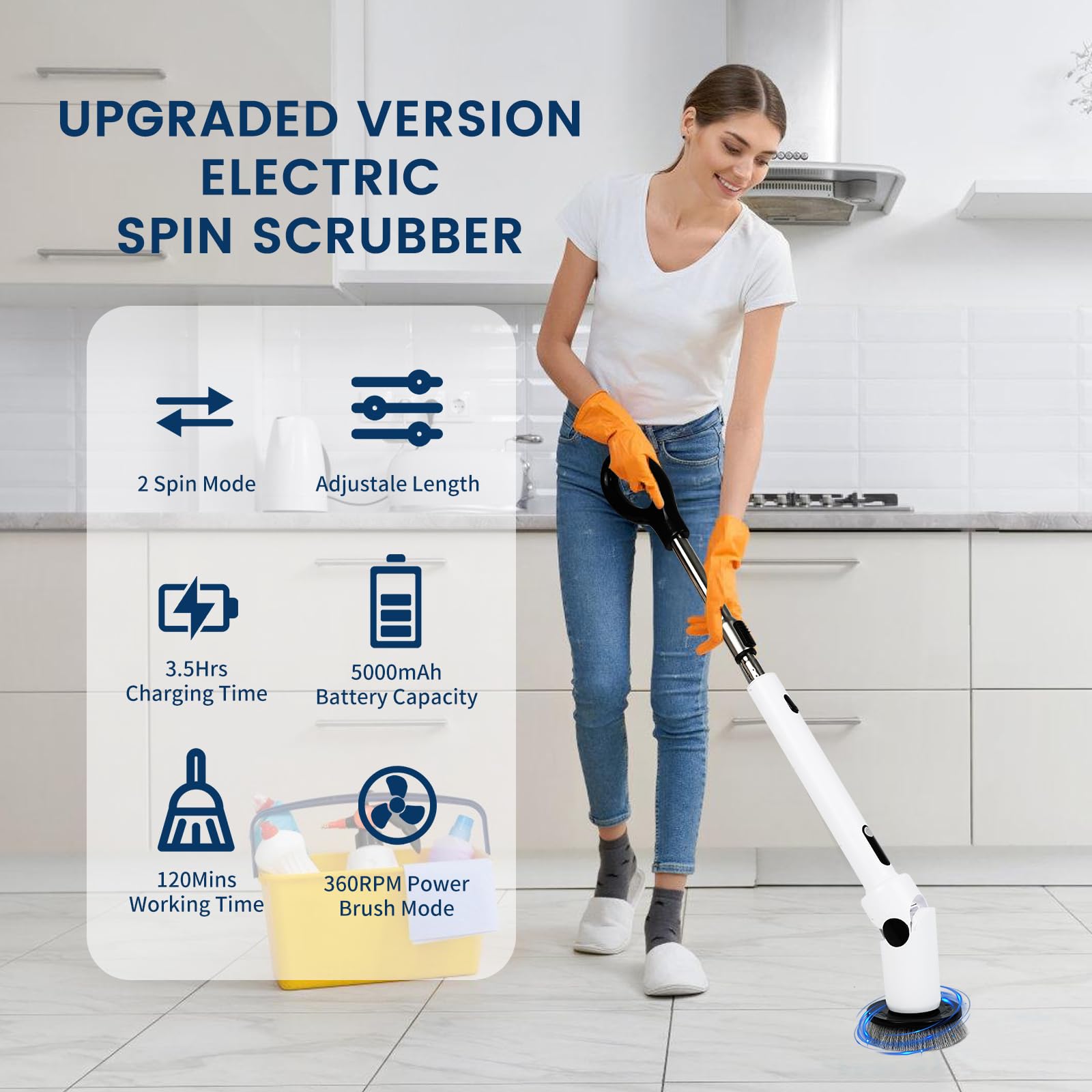 2024 Electric Spin Scrubber with 8 Replacement Heads - Cordless Bathroom Cleaning Tool with Long Handle & Remote Control - Perfect for Shower, Tub, Tile, and Hard-to-Reach Areas Cleaning