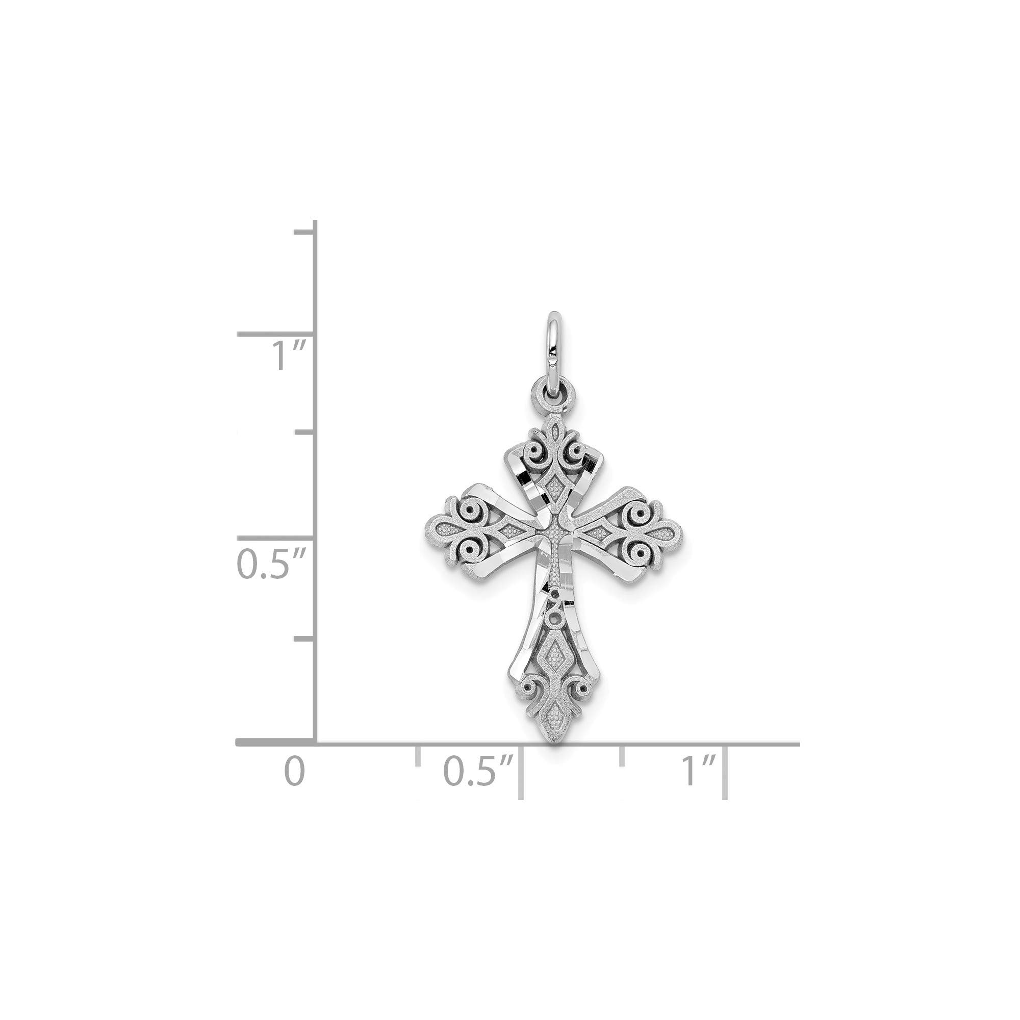 10K White Gold Diamond-Cut Cross Charm Pendant - Elegant Religious Jewelry for Women - Perfect for Gifts, Baptism, First Communion & Everyday Wear