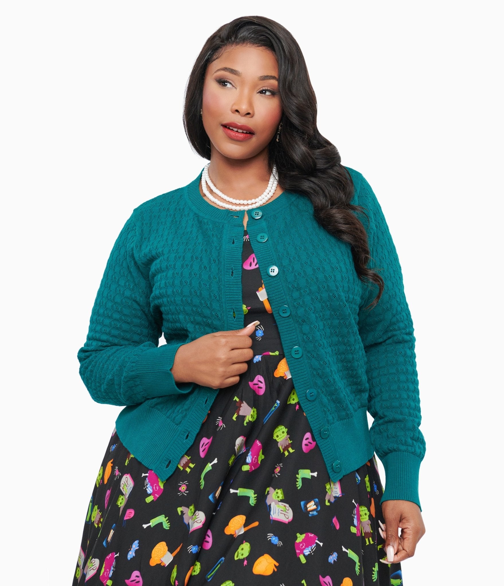 Vintage 1950s Green Katie Cardigan for Women - Plus Size Retro Sweater | Perfect for Casual Wear, Office Outfits & Themed Parties