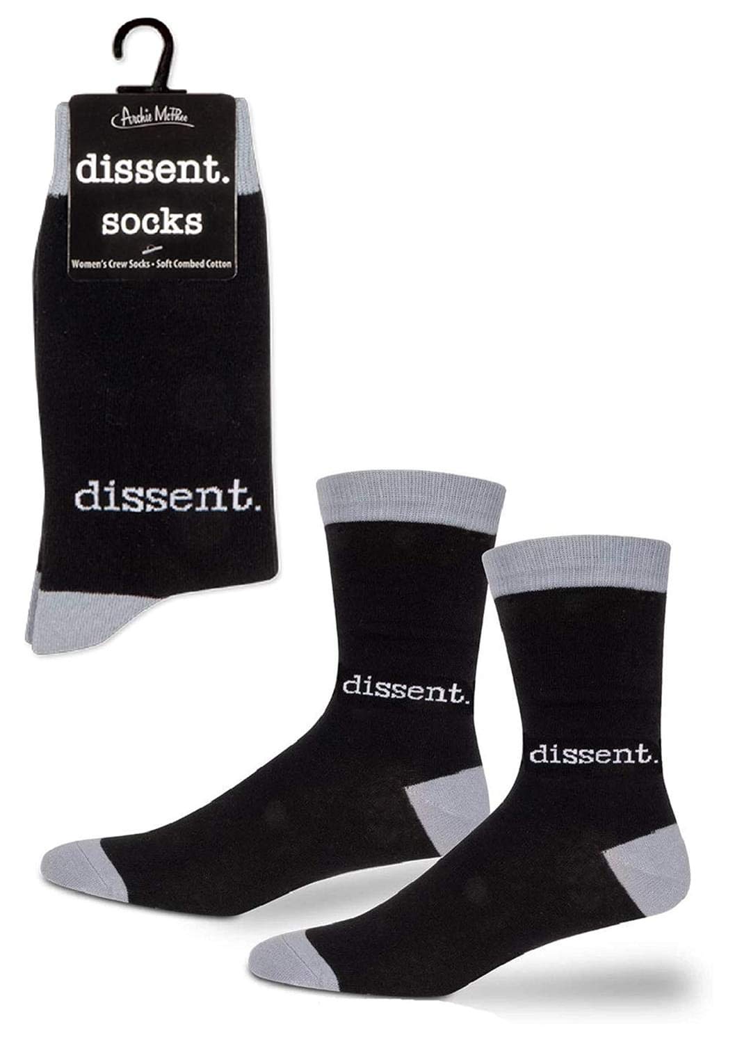 ARCHIE MCPHEE Dissent Women's Crew Socks - Black & Gray Striped Novelty Socks for Protest & Political Enthusiasts | Perfect for Activism, Gifts & Everyday Wear