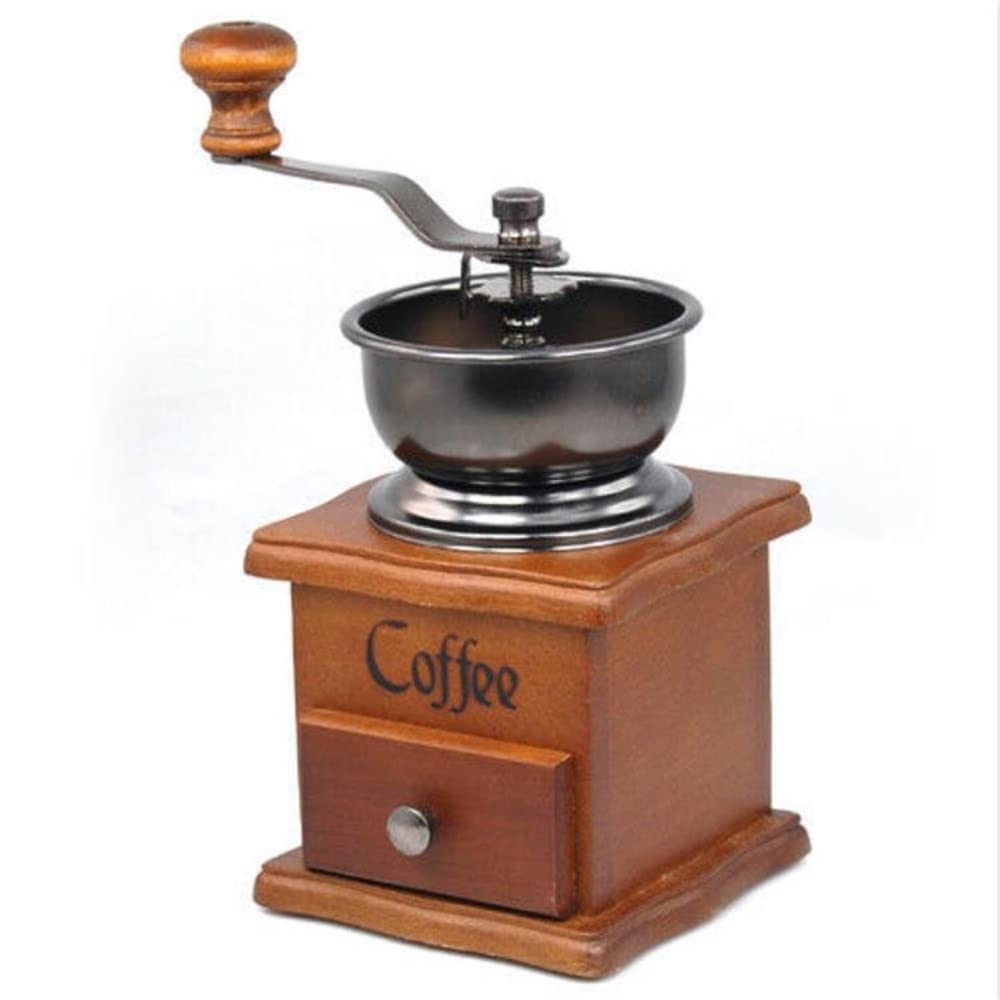 Vintage Style Wooden Coffee Bean Spice Hand Grinder - Manual Burr Mill for Fresh Ground Coffee, Perfect for Kitchen, Camping & Travel Use