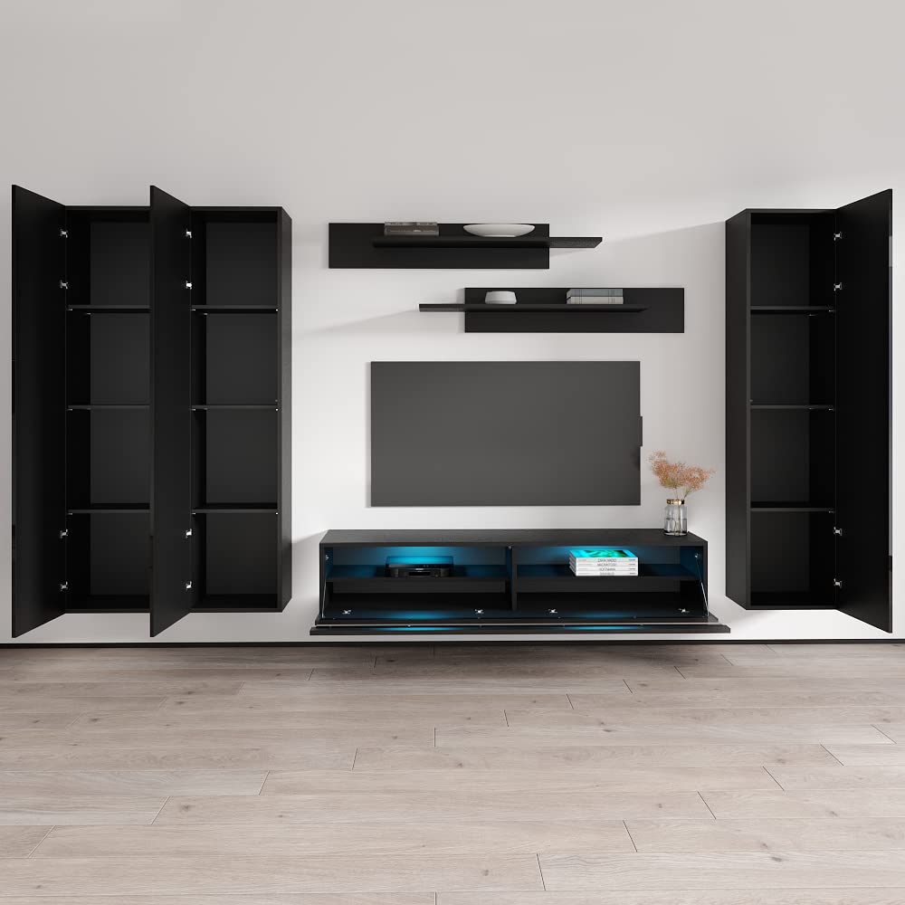 Modern Wall-Mounted TV Stand with Storage Shelves & LED Lights - 35