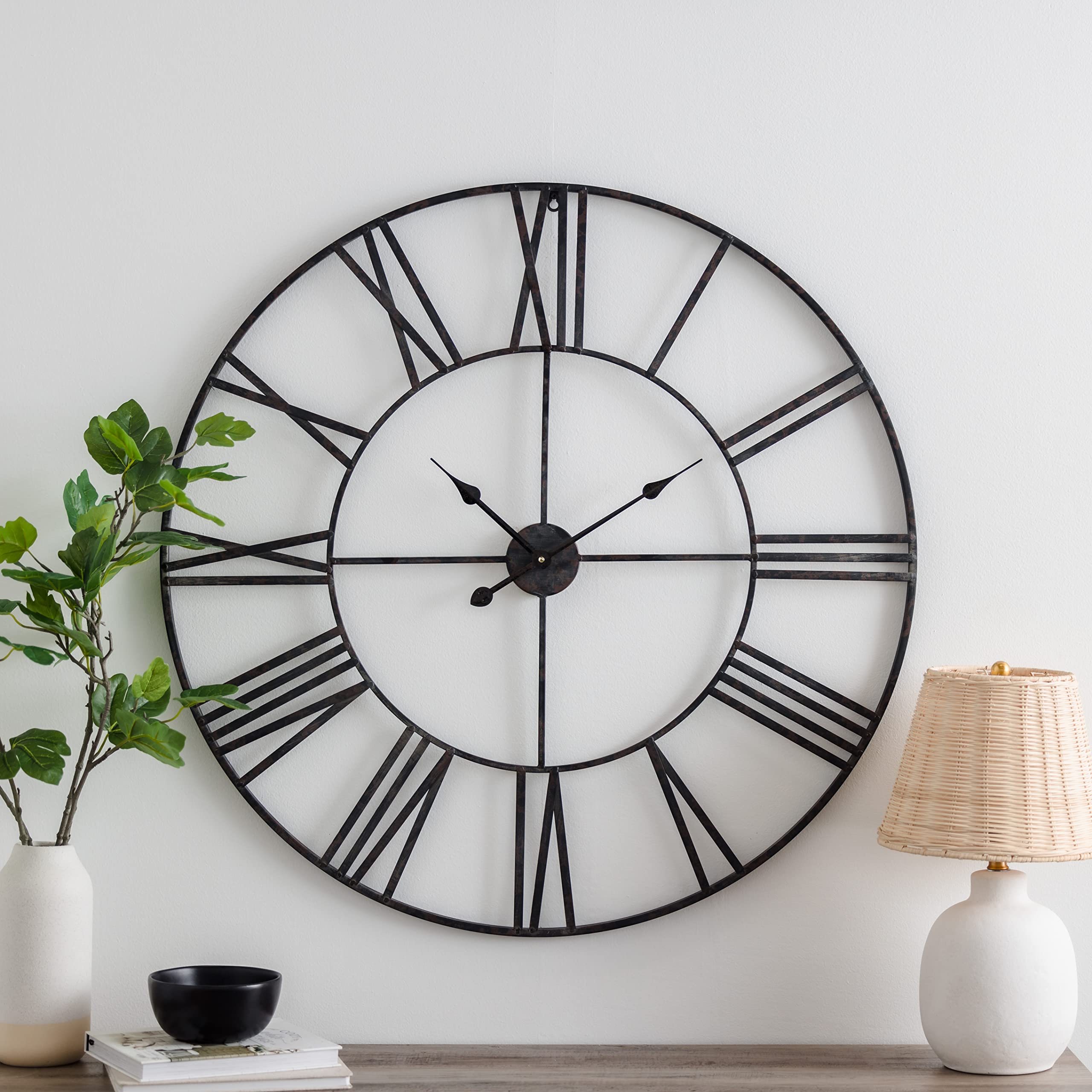 Solange 36 Inch Round Metal Wall Clock - Modern Gray Home Decor for Living Room, Bedroom & Office - Silent Non-Ticking Large Wall Clock