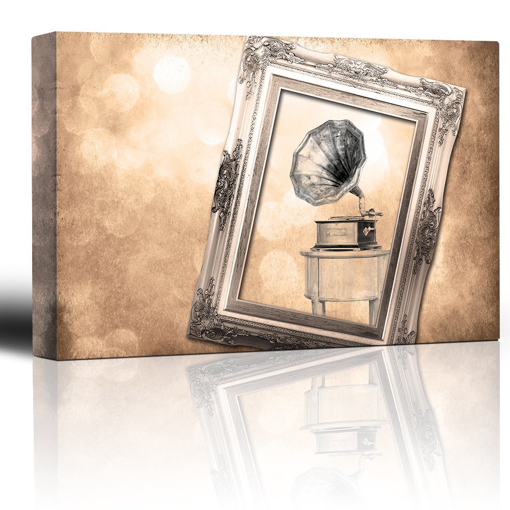 Wall26 Vintage Sketch Antique Radio Framed Canvas Art - 12x18 Inches - Home Decor for Living Room, Bedroom & Office - Bokeh Background Wall Art