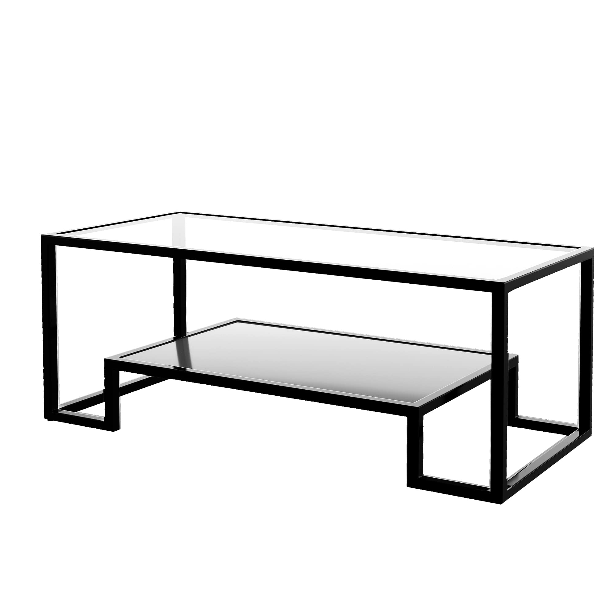 Minimalist Modern Coffee Table for Living Room - 2-Tier Metal Frame with White Tempered Glass Top - Black Cocktail Sofa Table - Perfect for Small Spaces, Apartments & Contemporary Home Decor