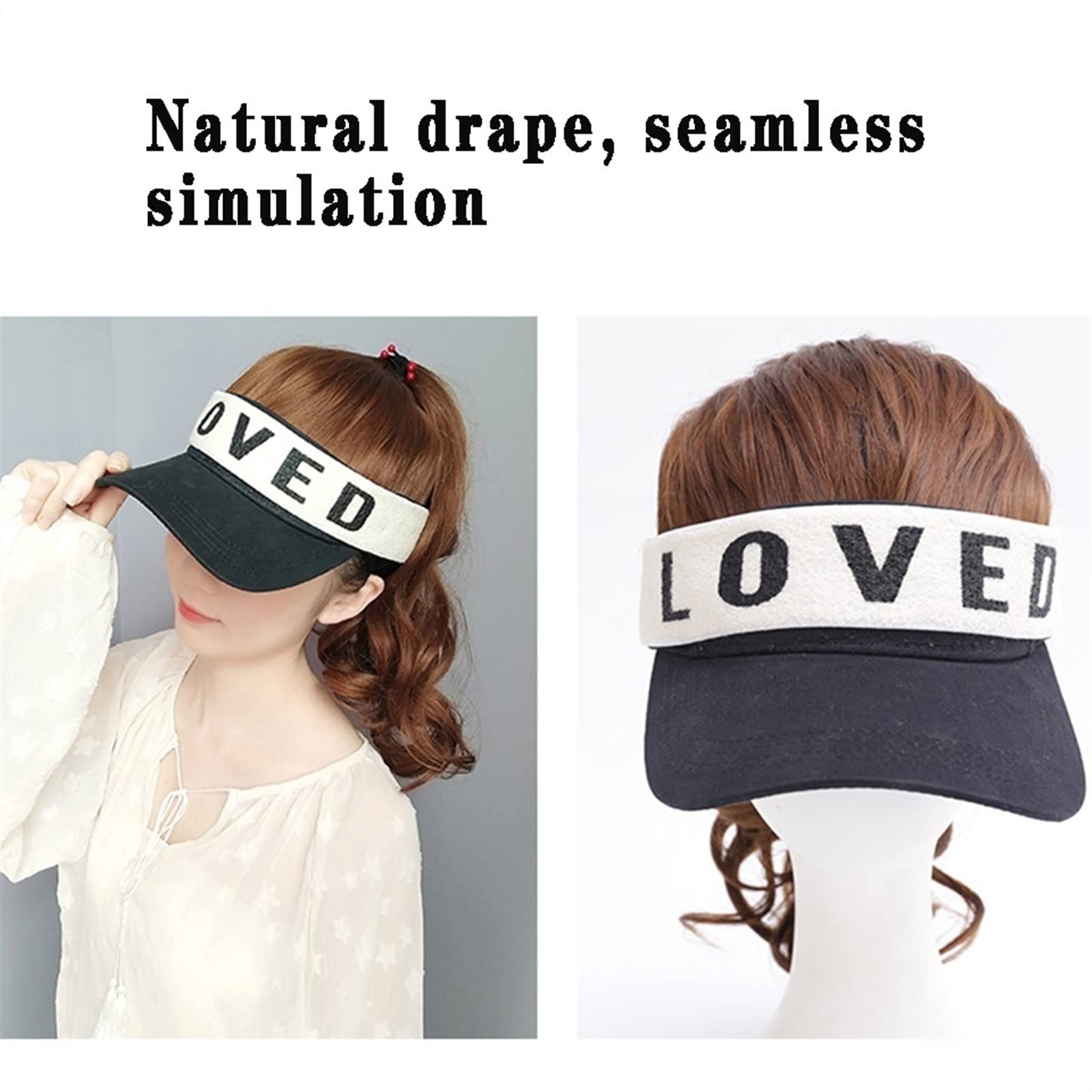 Wavy Hair Wig Hat with Ponytail - Synthetic Baseball Cap for Women & Girls | Outdoor Sports Sun Visor with Long Curly Hair Extensions (Gold) - Perfect for Beach, Running, and Daily Wear
