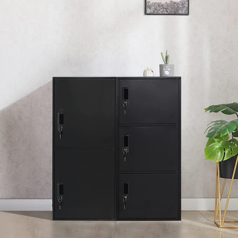 2 Door Vertical Stackable Metal Storage Cabinet with Lock & Anti-Tip Device - Secure Organizer for Office, Home, Gym, School, Employee & Kids (Black) - Perfect for Storing Files, Supplies & Personal Belongings Safely
