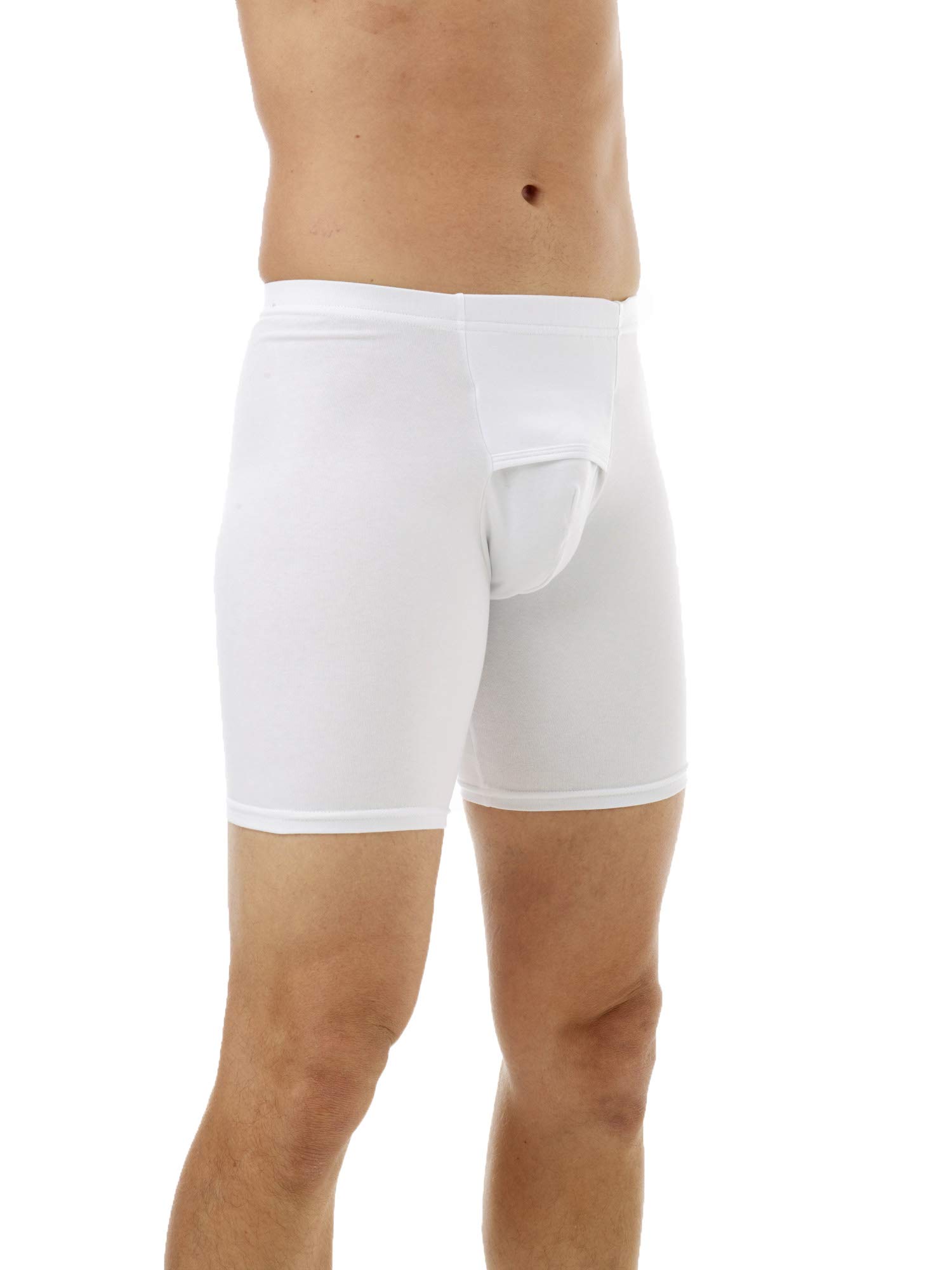 Underworks Men's Cotton Spandex Ultra Light Compression Long Boxer Briefs 3-Pack - 4X Large White - Moisture Wicking & Breathable Underwear for Workout, Sports & Everyday Comfort