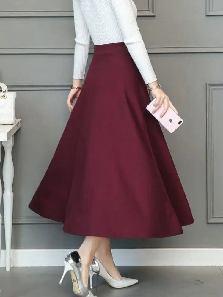 Black Elastic High Waist Pocket Long Skirt for Women - Plus Size Pleated Casual Skirt - Versatile Slimming Midi Skirt for Spring & Fall | Perfect for Office, Dating & Travel