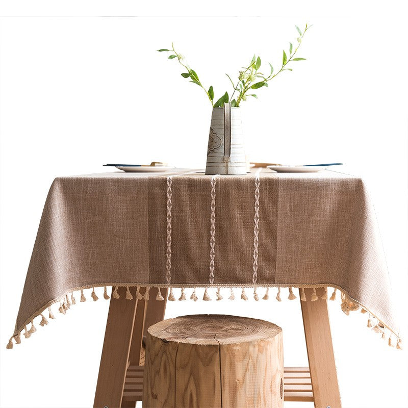 Farmhouse Cotton and Linen Tablecloth - Rectangular & Oval Table Cover for Kitchen & Dining Room - Washable & Durable Modern Tablecloth for Everyday Use & Special Occasions