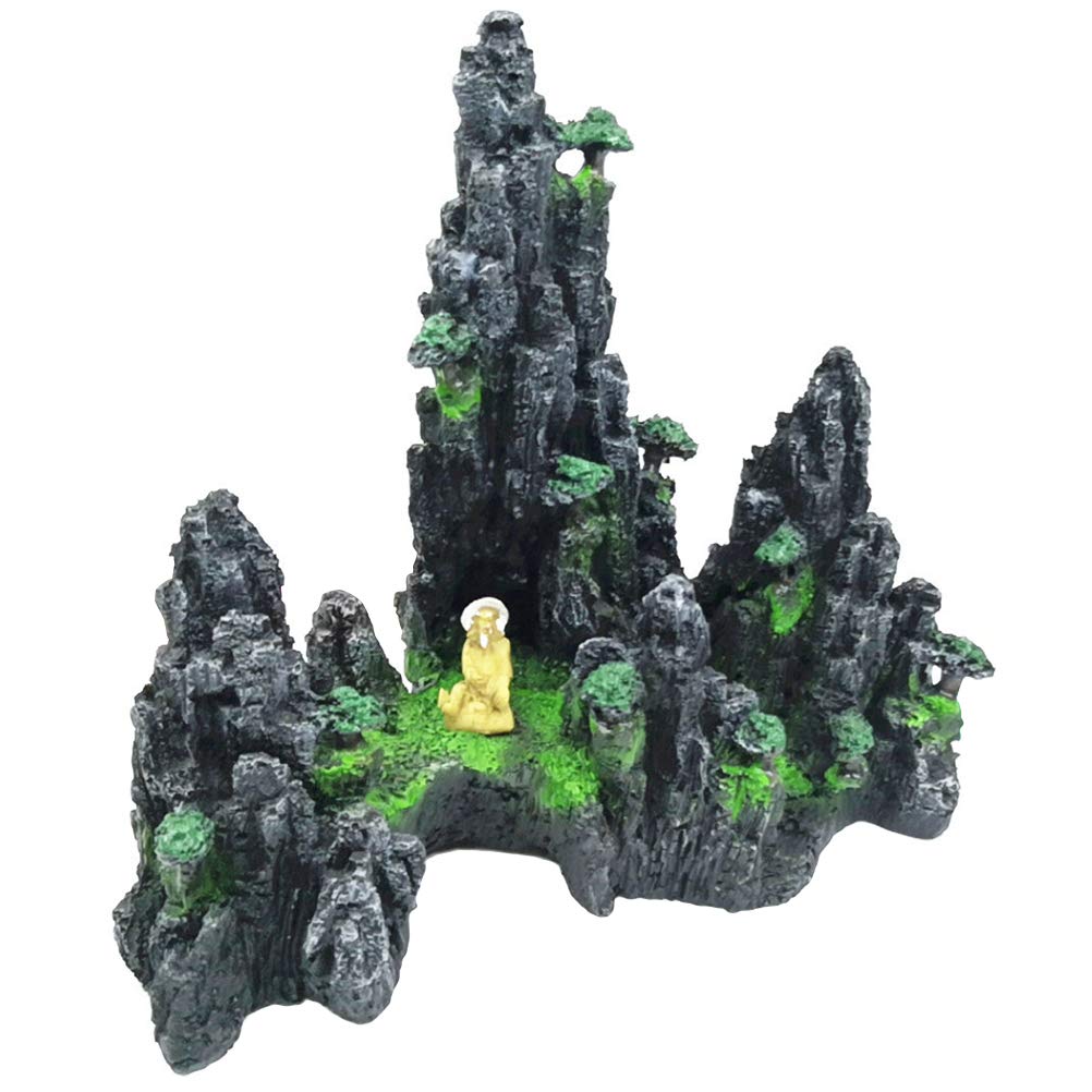 POPETPOP Aquarium Decoration - Non-Toxic Resin Artificial Mountain & Rockery for Fish Tank, Safe Natural Landscape Ornament for Fish and Shrimp | Perfect for Freshwater & Saltwater Aquariums, Terrariums, and Home Office Decor