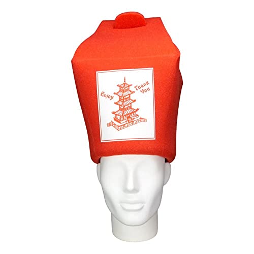 FOAM PARTY HATS: Chinese Takeout Box Costume Hat - Asian Food Themed Novelty Hat - Fun Chinese Restaurant Costume Accessory - Perfect for Themed Parties, Cosplay, and Foodie Gifts