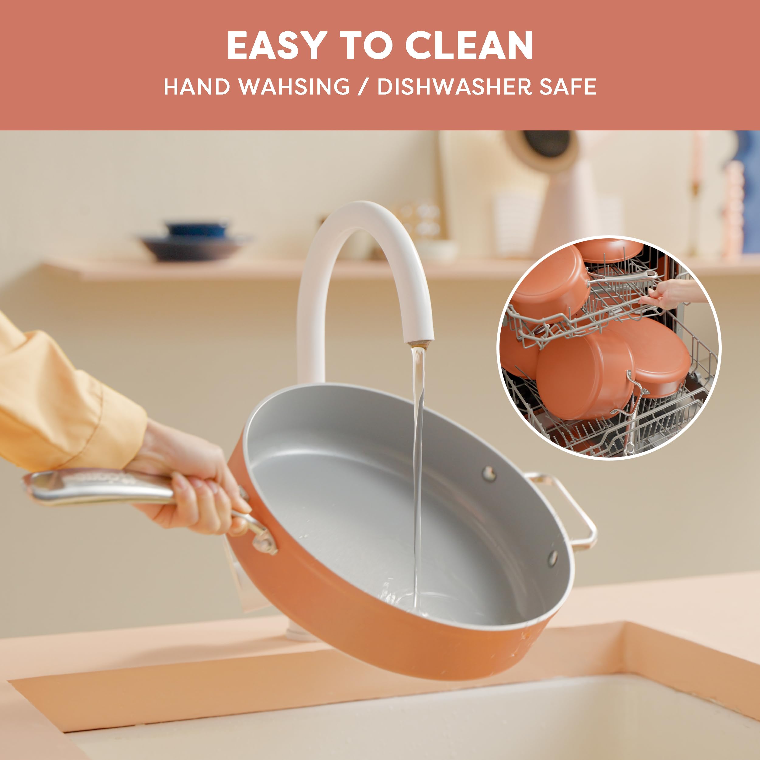 CIARRA 4.4 QT Nonstick Ceramic Saute Pan with Lid - PFOA Free, Oven Safe to 450°F - Deep Frying Pan for Gas, Electric & Induction Stovetops - 11 Inch Orange Cookware for Sauteing, Frying & Simmering - Perfect for Home Cooking & Professional Kitchens