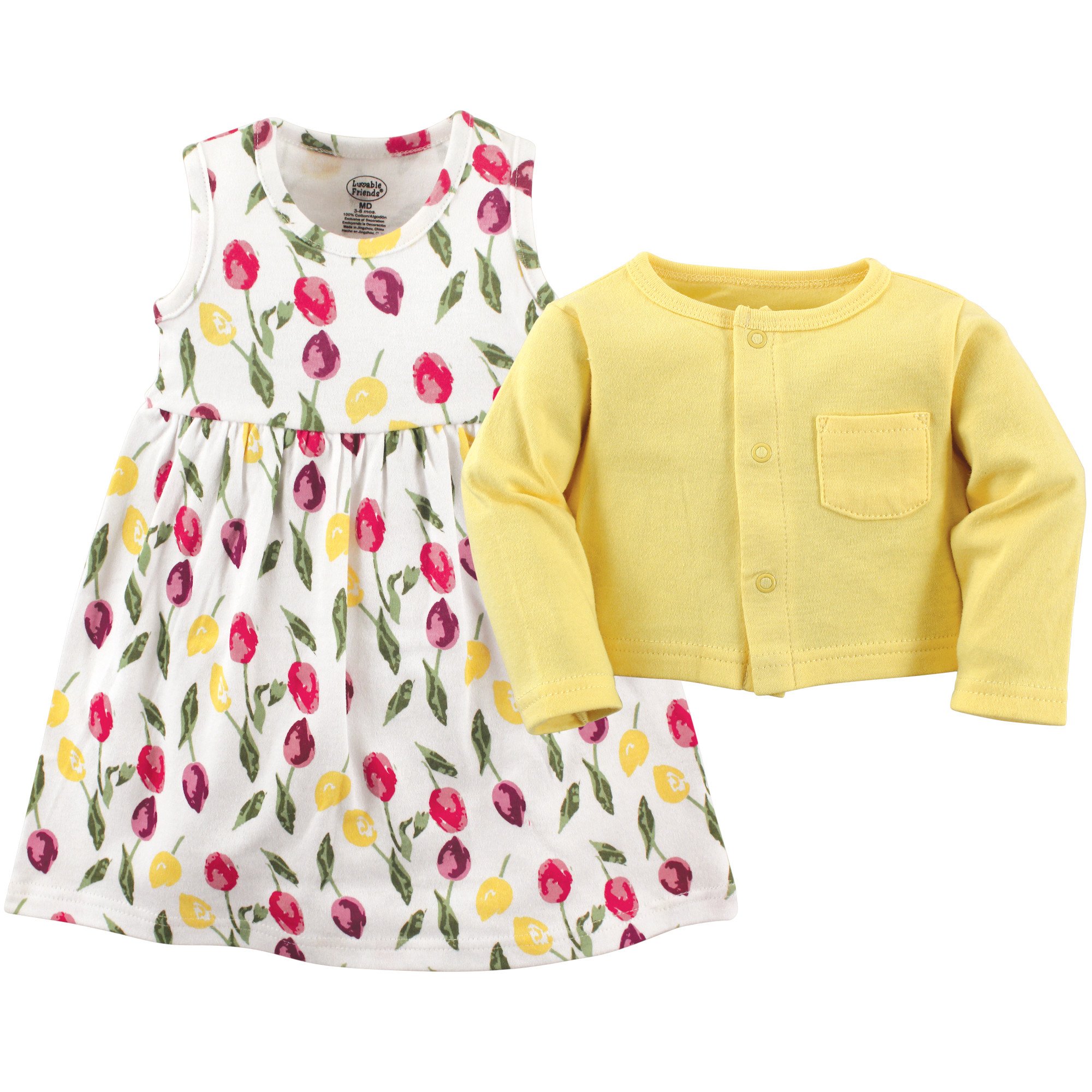 Luvable Friends Baby Girls Dress and Cardigan Set - Cute Outfits for Newborns & Toddlers - Perfect for Family Photos, Birthday Parties & Special Occasions