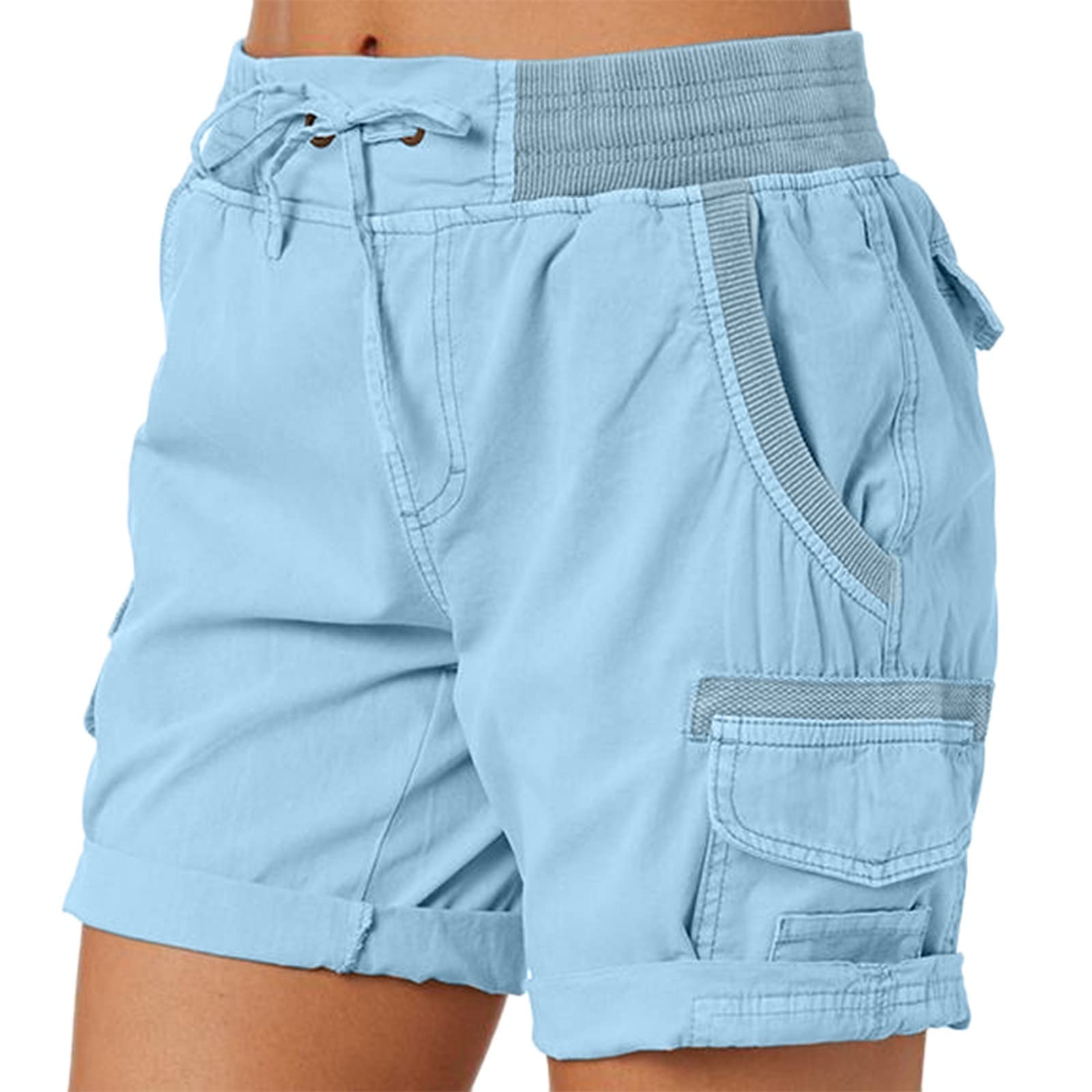 AMDBEL Women's Bermuda Shorts - Plus Size Cotton Gym Shorts with Pockets for Workout & Summer