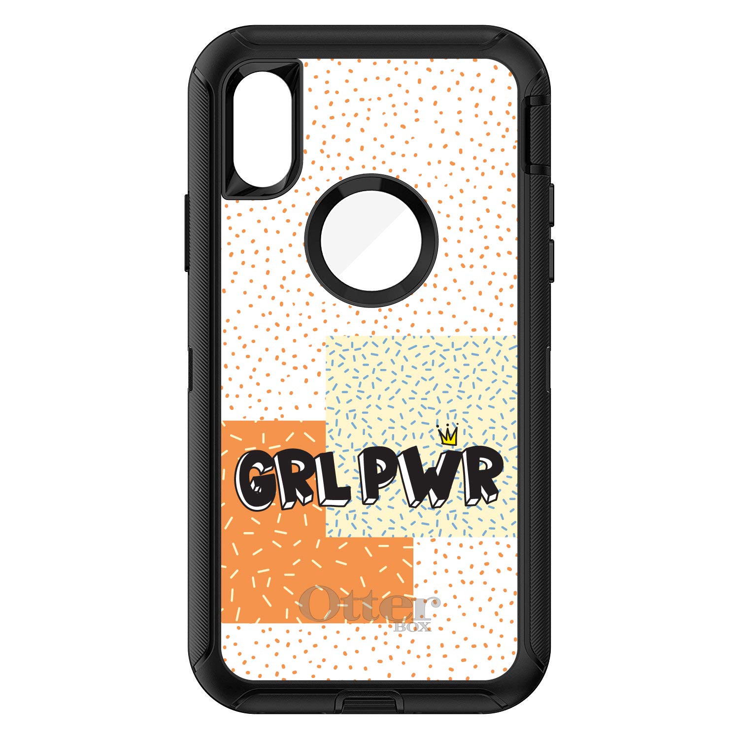 DistinctInk iPhone XR Case (6.1 Inch) - Shockproof Protective Cover with Crown & Polka Dot Design - Girl Power Style - Compatible with OtterBox Defender - Perfect for School, Work & Everyday Use