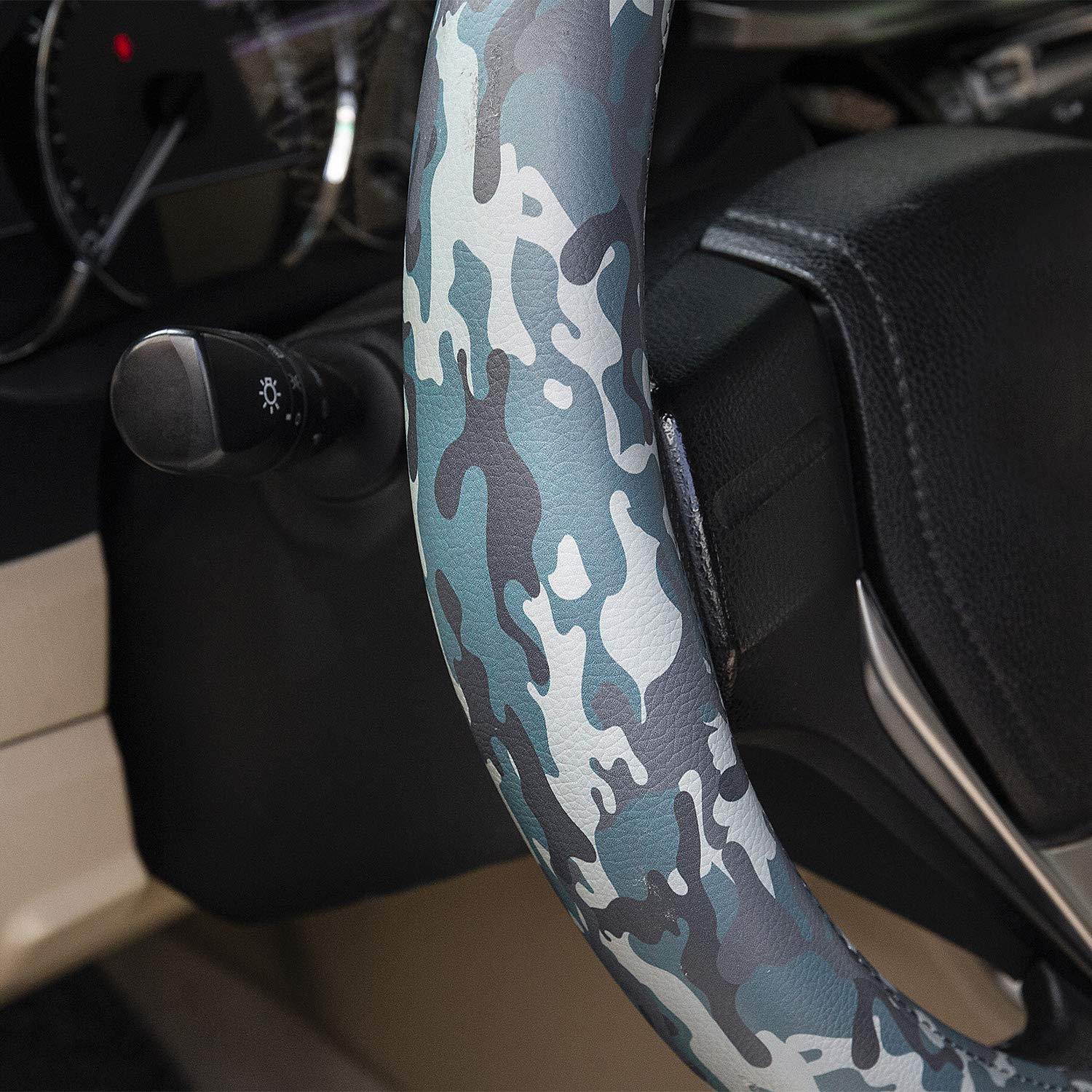 Evankin 15 Inch Green Camo PU Leather Steering Wheel Cover - Universal Fit, Handmade & Non-Slip - Car Accessories for Men & Boys (Great for Off-Roading, Daily Commute & Truck Enthusiasts)