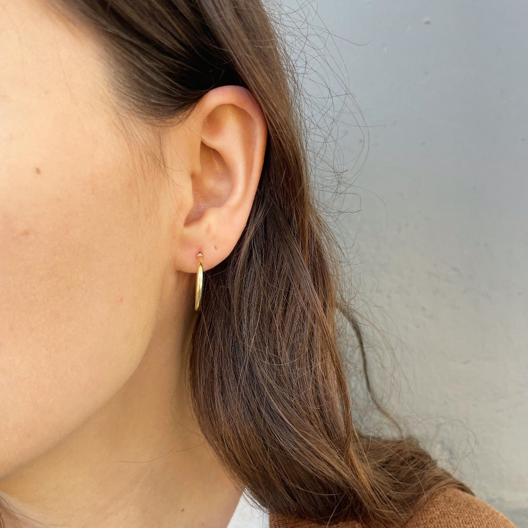 14K Yellow Gold 2x20mm Hoop Earrings for Women - Classic Dainty Huggie Hoops - Perfect for Everyday Wear, Work, and Special Occasions