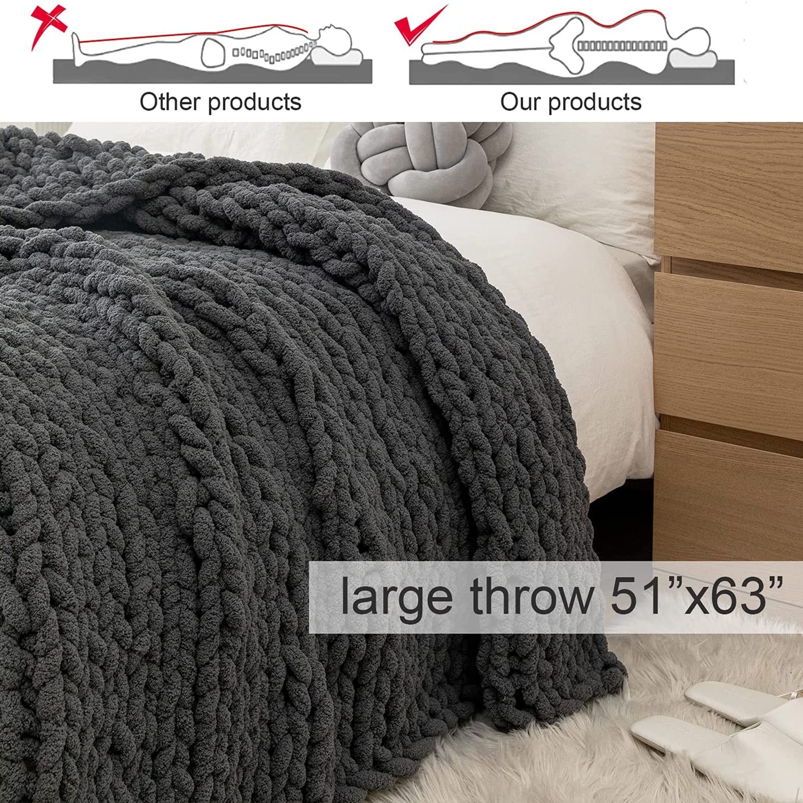 Super Soft Chunky Knit Blanket - Extra Large Cozy Chenille Throw for Bed & Sofa - Warm Winter Blanket for Home Decor, Living Room, Bedroom & Gifts