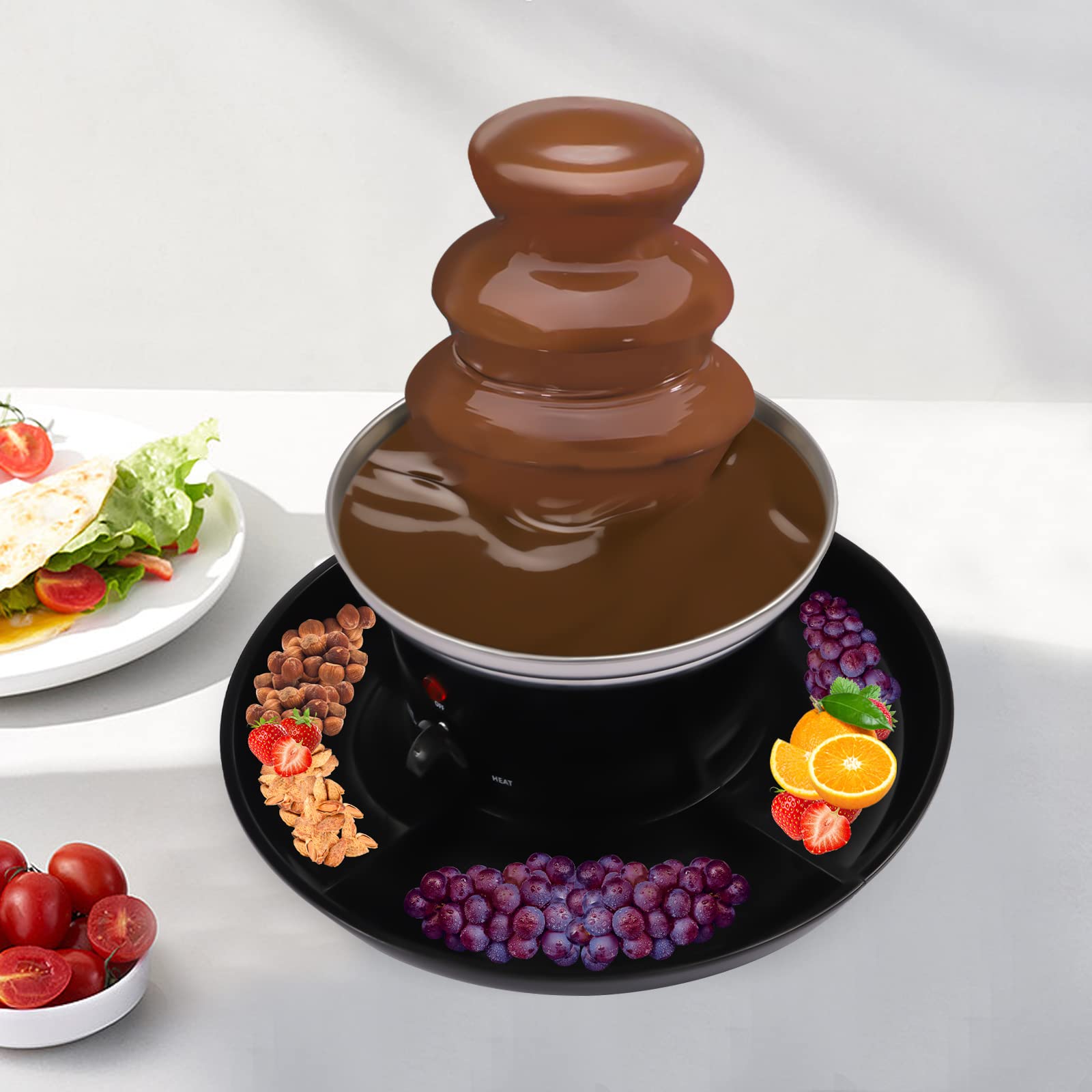 1lb Chocolate Fountain Machine - 3-Tier Stainless Steel Fondue Fountain with Fruit Plate & 40W Heater for Christmas, Birthday Parties, Weddings & Events (120V) - Perfect for Dessert Buffets, Catering & Home Entertaining