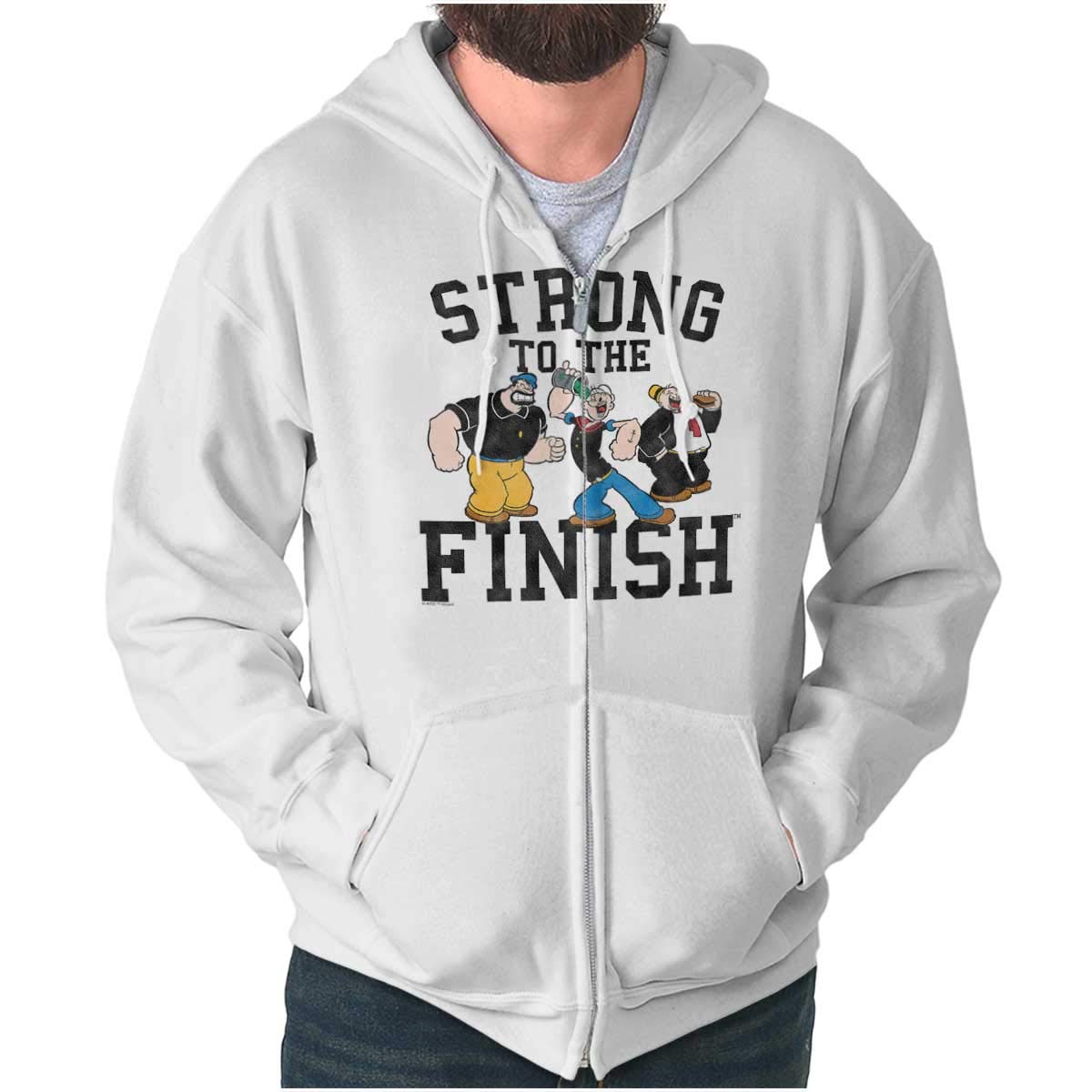 Popeye and Crew Strong to the Finish Zip Up Hoodie for Men & Women - Casual Streetwear, Anime Cartoon Fashion, Comfortable Unisex Pullover for Everyday Wear