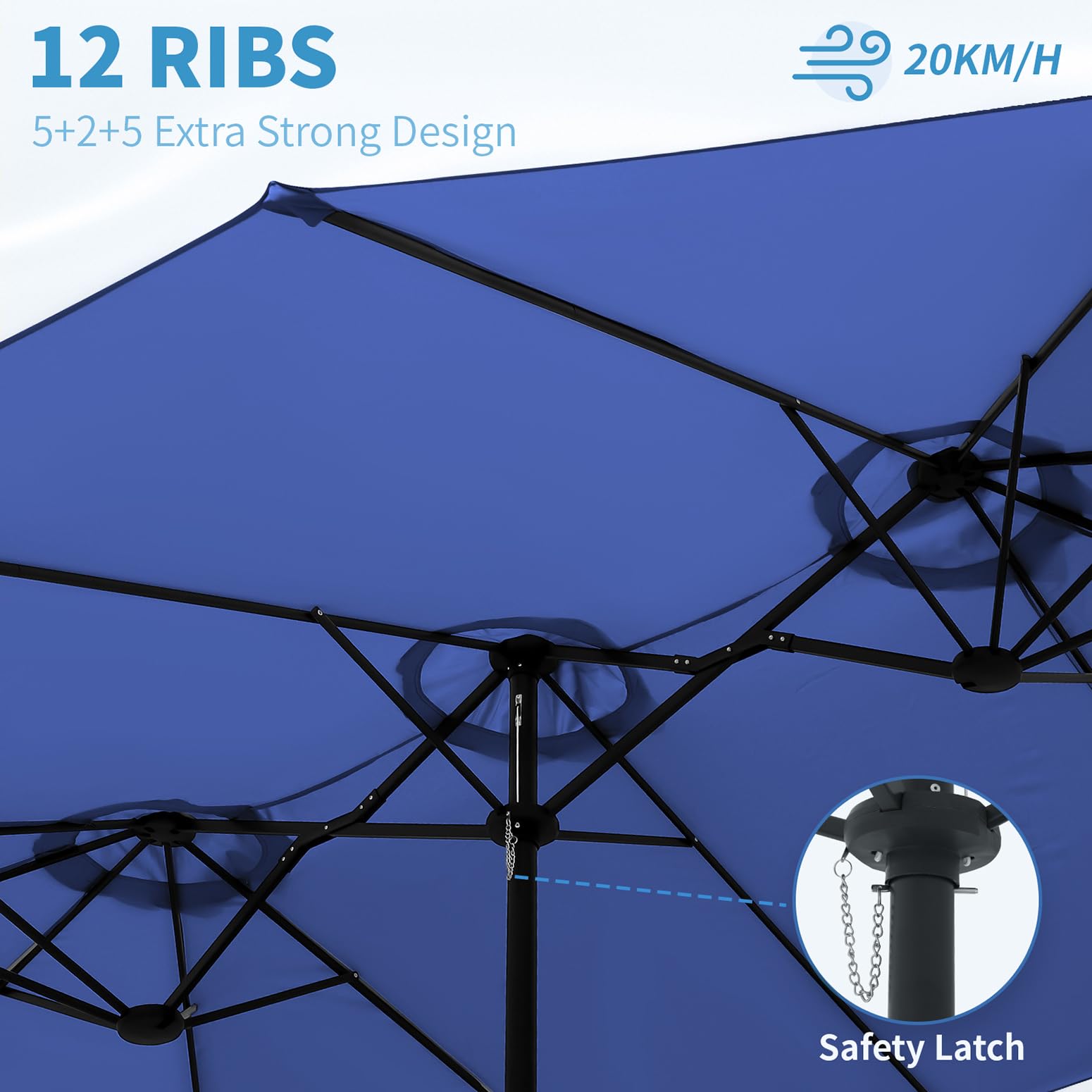 15ft Large Patio Umbrella with Heavy Duty Base - Double-Sided Outdoor Market Umbrella with Easy Crank Handle - Perfect for Poolside, Garden, Patio Table & Backyard Relaxation