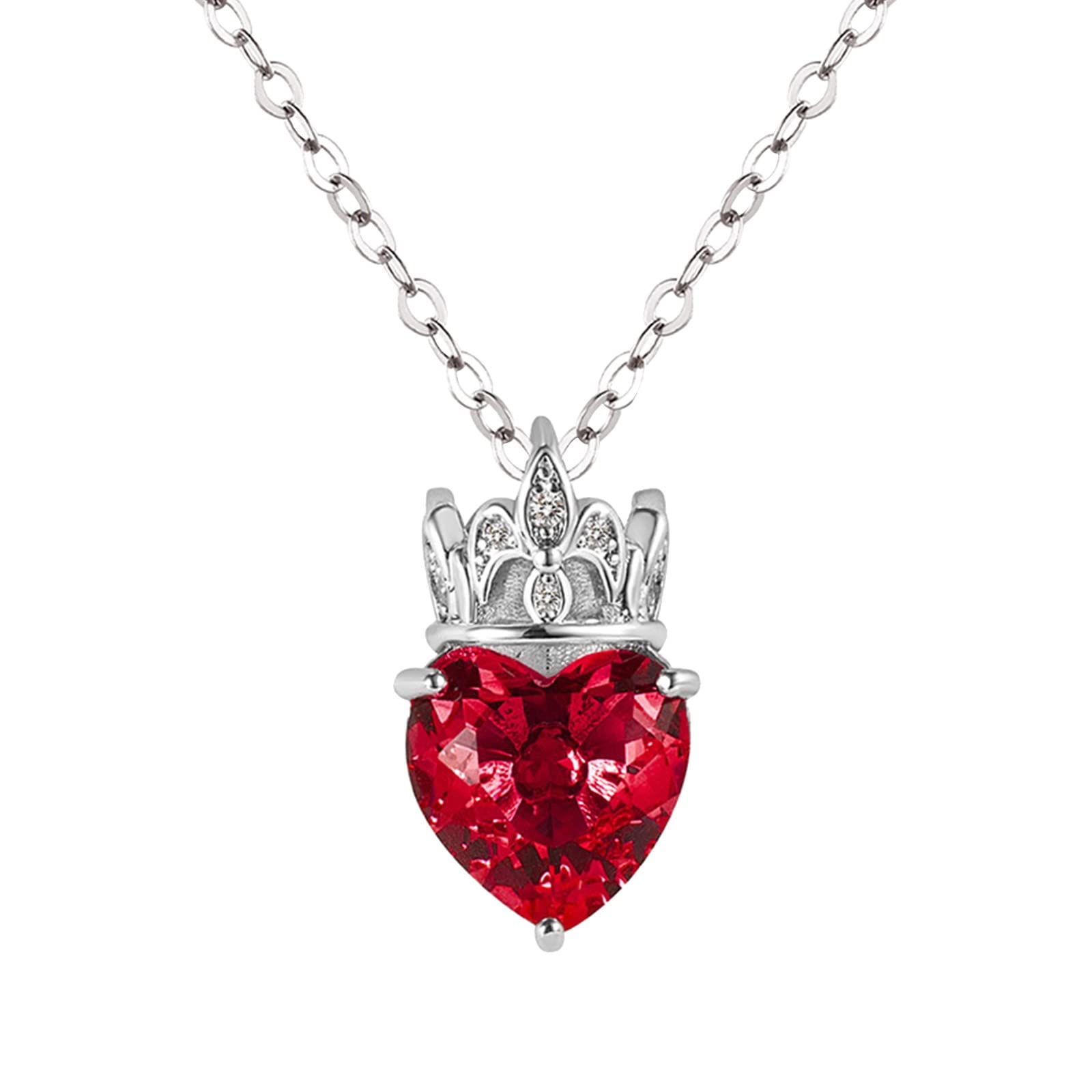 Elegant Crown Heart Pendant Necklace for Women & Girls - Princess Crystal Jewelry Gift for Daughter, Teen, Niece, Granddaughter - Birthday, Party, Prom, Special Occasion Accessory (Red, One Size)