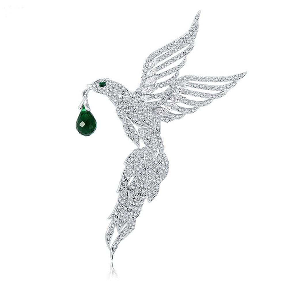 Elegant Women's Emerald Crystal Feather Maple Leaf Bird Brooch Pin - Fashion Corsage Decoration for Autumn & Winter - Perfect Gift for Parties, Weddings & Office Wear (Flying Bird Design)
