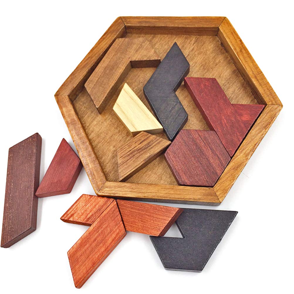 Dimengya Wooden Tangram Puzzle - Geometric Shape Brain Teaser Educational Toy for Kids | Develop Creativity & Fine Motor Skills | Perfect for Classroom Learning, Homeschooling & Family Game Night