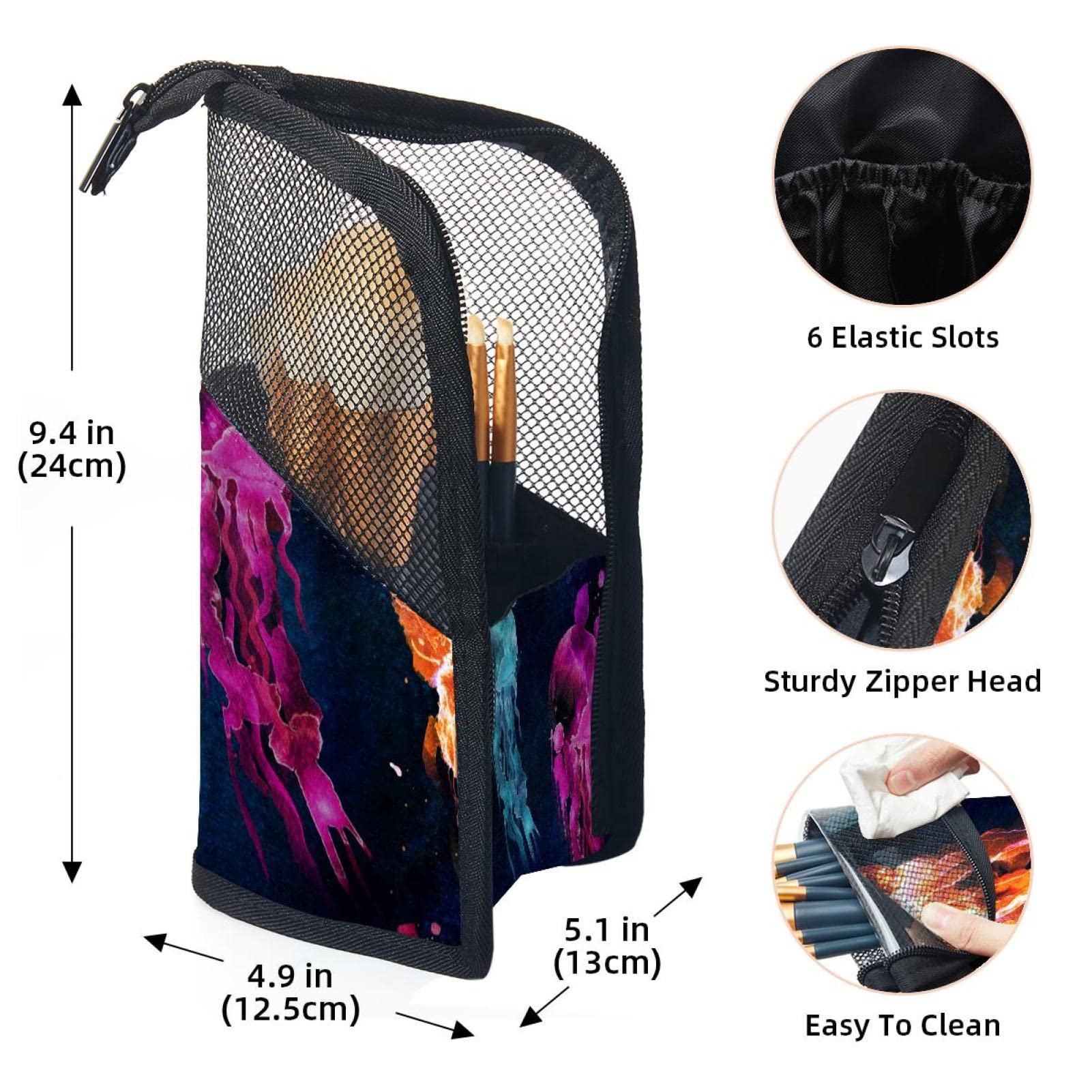 12-Piece Makeup Brush Organizer Bag with Ocean Watercolor Jellyfish Design - Portable Travel Cosmetic Brush Holder Case for Professional Artists & Beginners - Perfect for Home, Travel, and Salon Use
