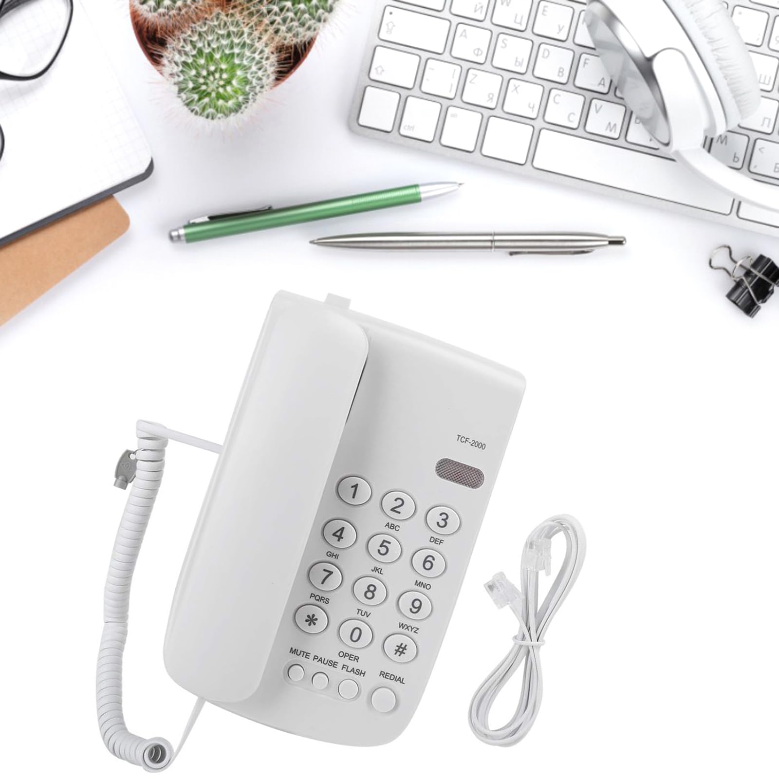 TCF-2000 Corded Landline Phone with Redial, Hold, Ring Tone Adjustment - White Desktop & Wall Mountable Home/Office/Hotel Telephone for Reliable Communication