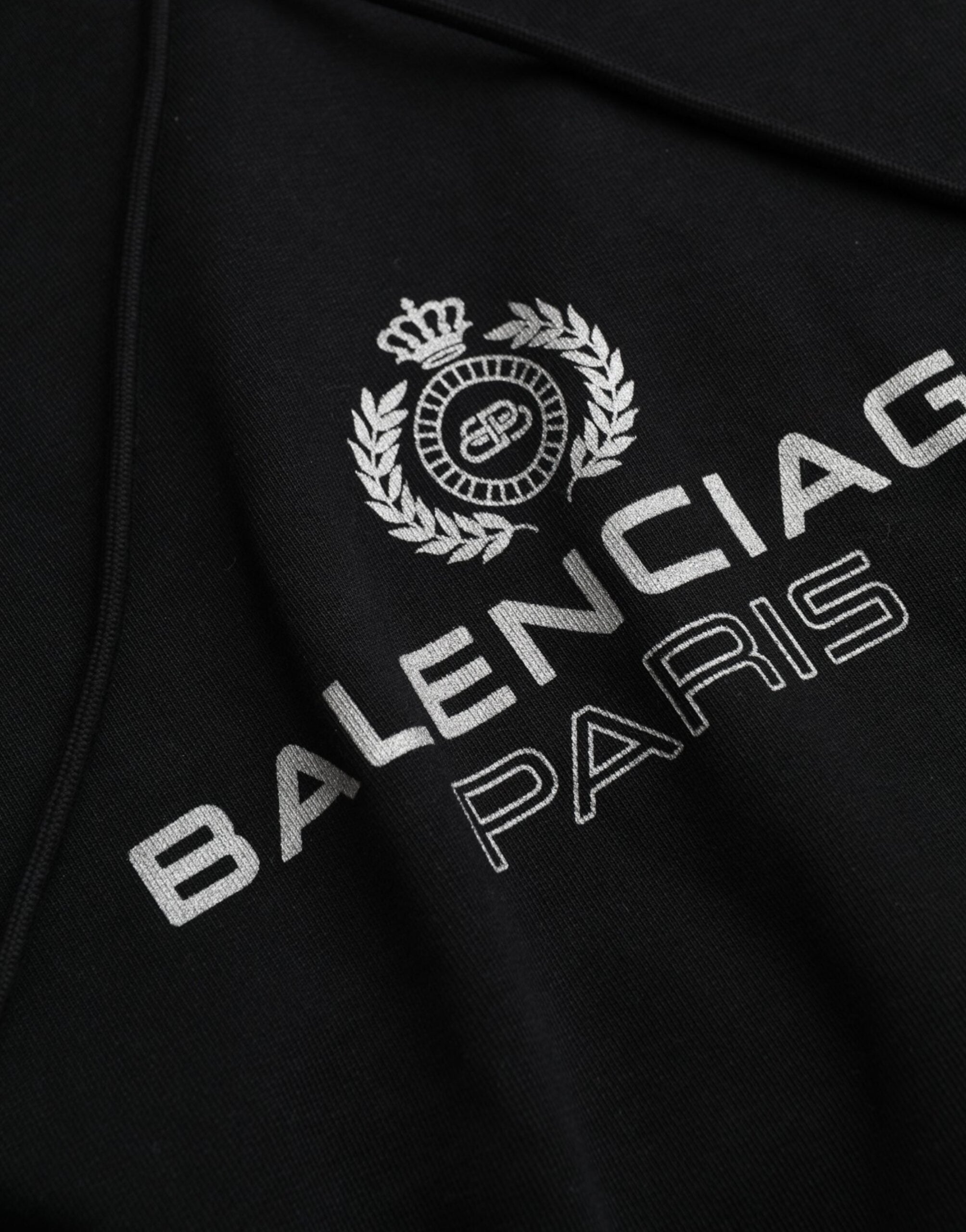 Balenciaga Black Cotton Logo Hooded Pullover Sweatshirt for Men & Women | Casual Streetwear Fashion | Perfect for Everyday Wear, Gym & Outfits